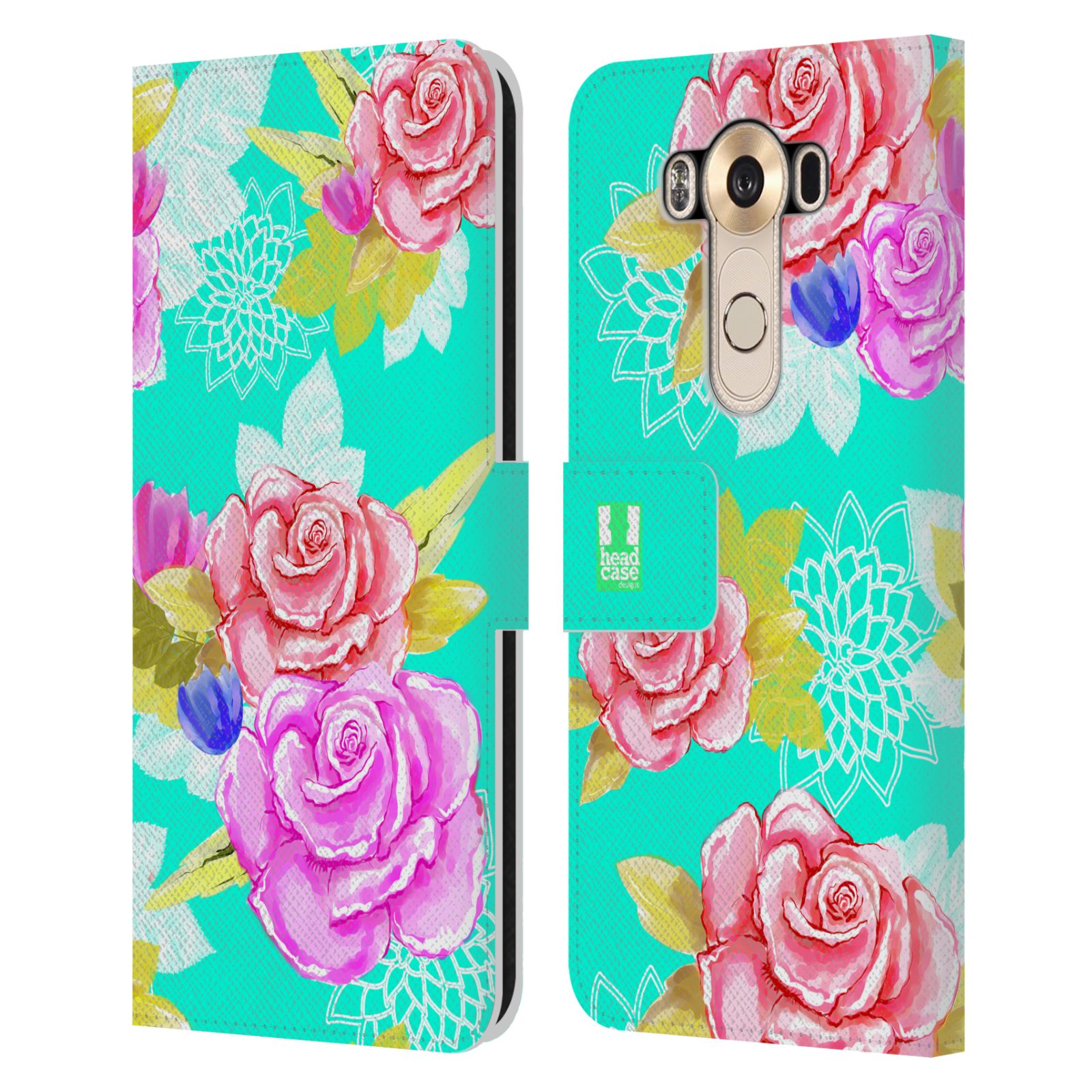 HEAD CASE Flipové pouzdro pro mobil LG V10 barevné kreslené květiny modrá voda