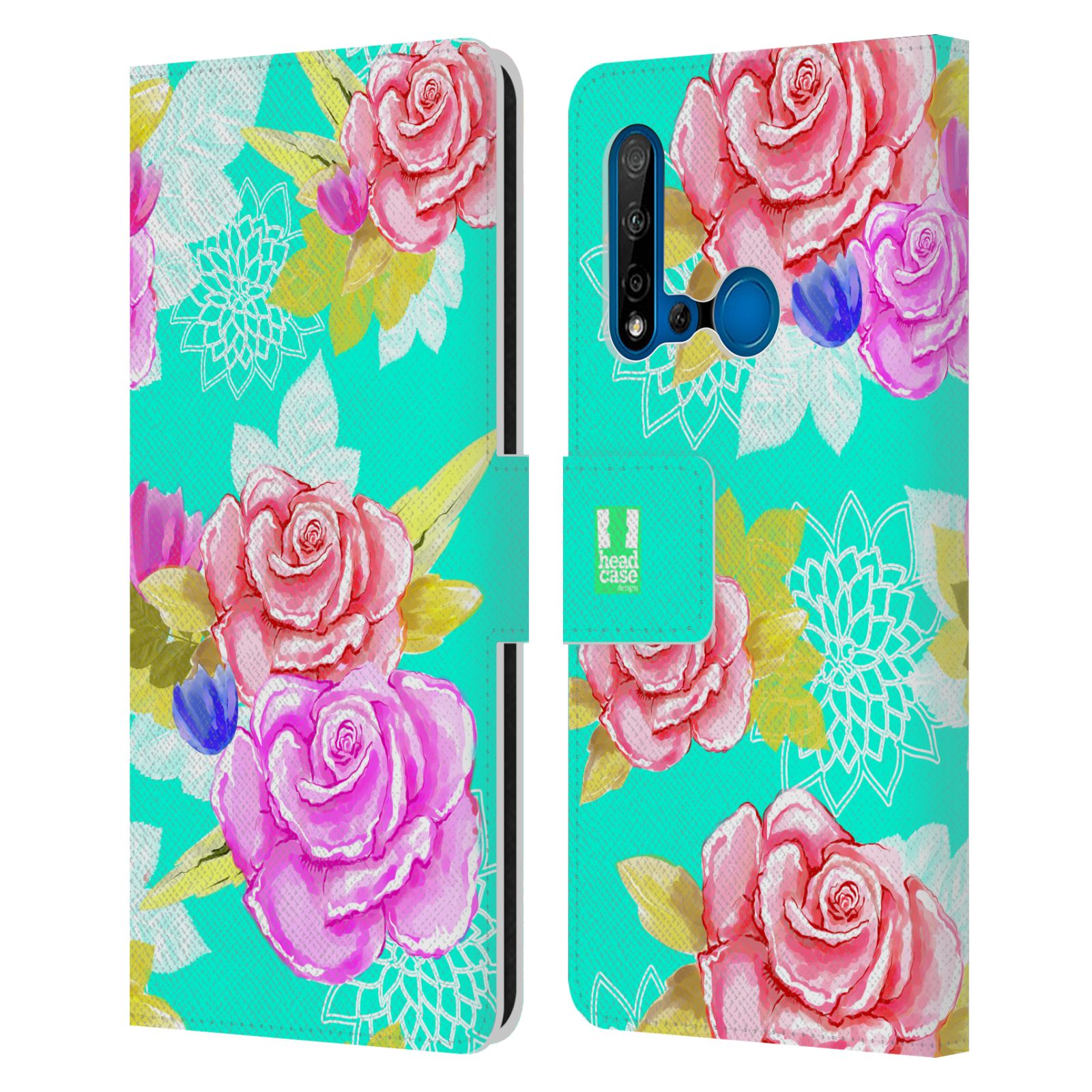 Pouzdro na mobil Huawei P20 LITE 2019 barevné kreslené květiny modrá voda