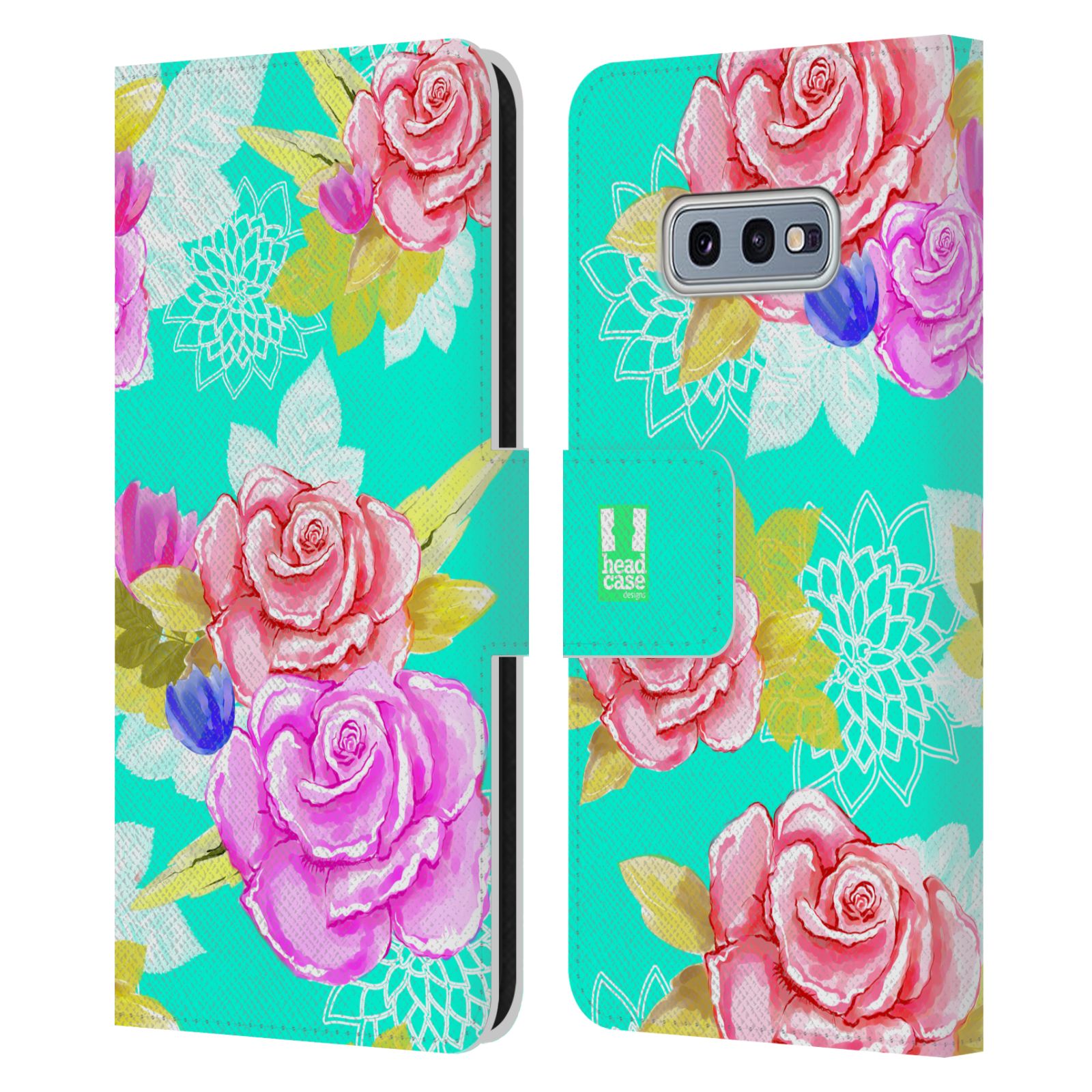 Pouzdro HEAD CASE na mobil Samsung Galaxy S10e barevné kreslené květiny modrá voda