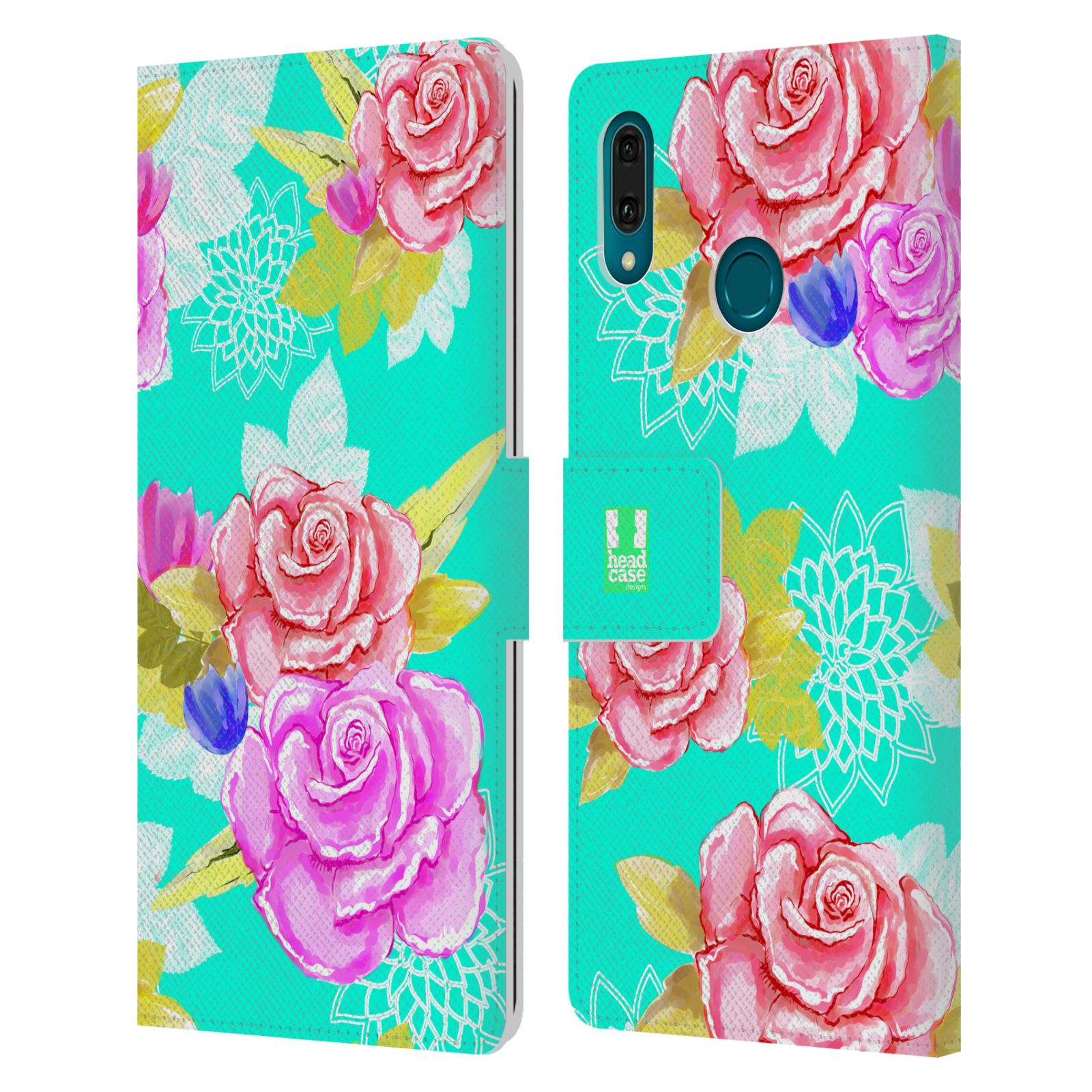 Pouzdro na mobil Huawei Y9 2019 barevné kreslené květiny modrá voda