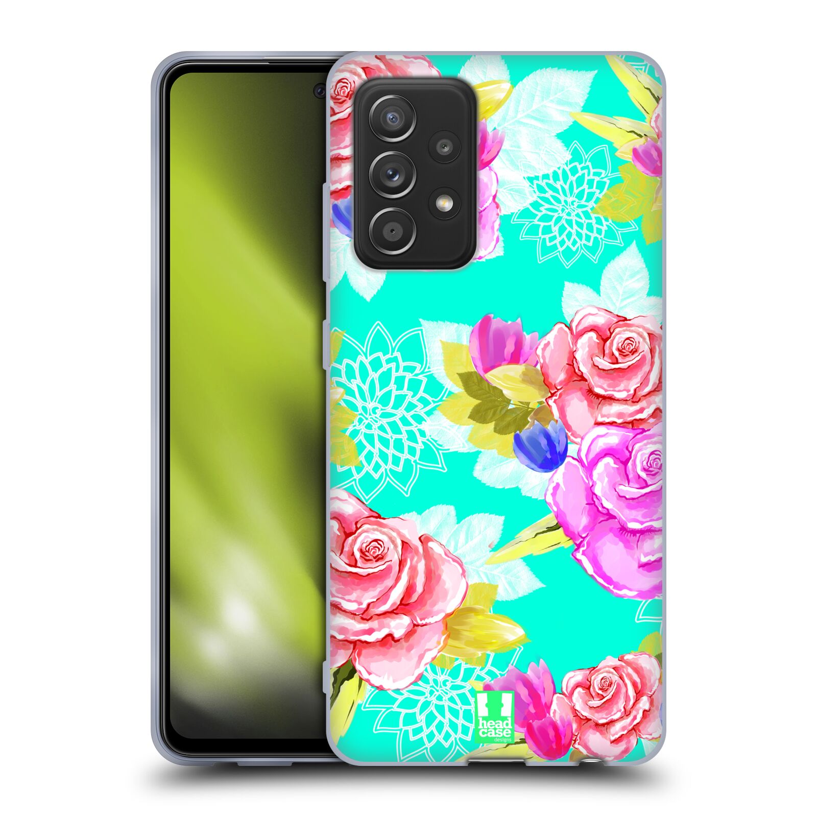 Plastový obal HEAD CASE na mobil Samsung Galaxy A52 / A52 5G / A52s 5G vzor Malované květiny barevné AQUA MODRÁ