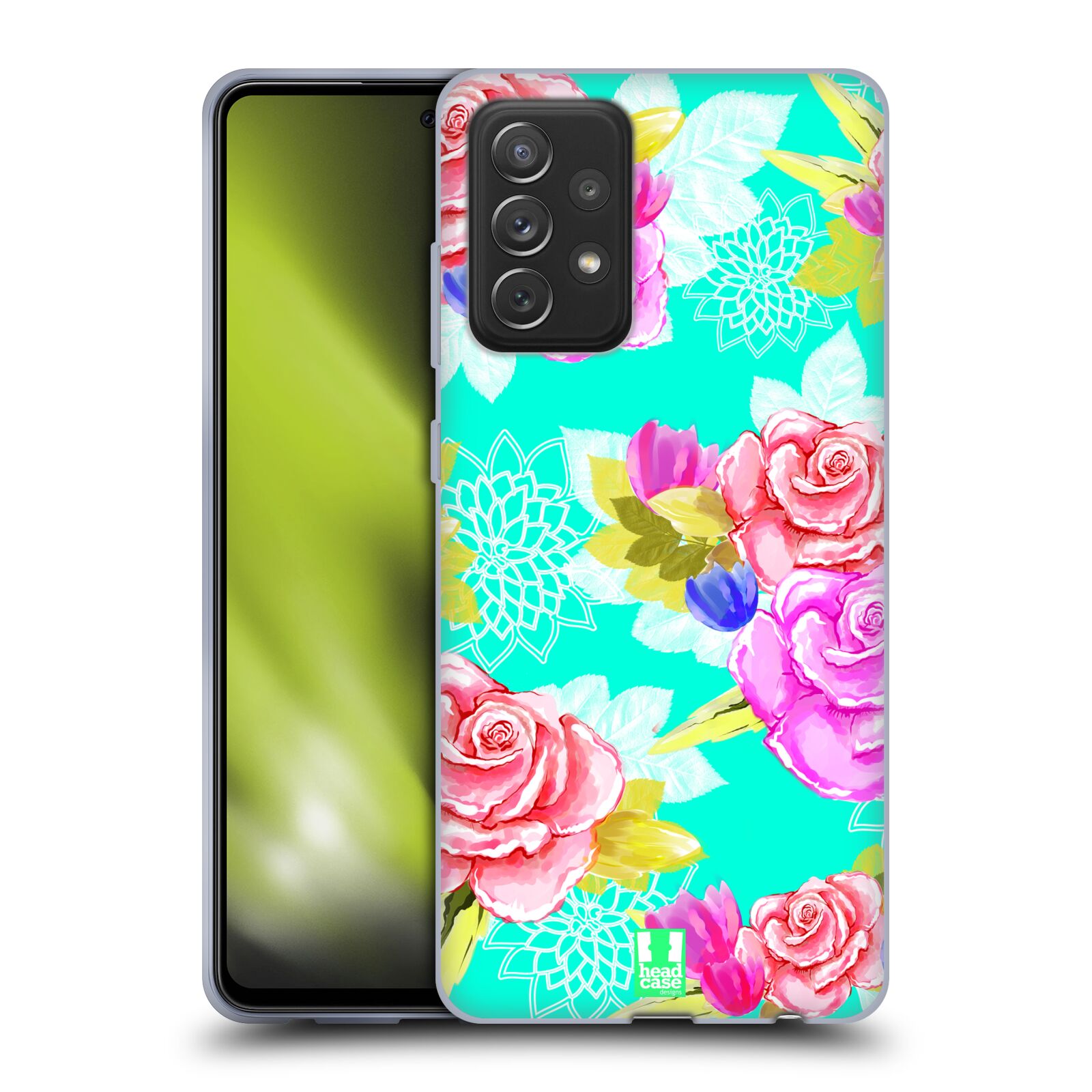 Plastový obal HEAD CASE na mobil Samsung Galaxy A72 / A72 5G vzor Malované květiny barevné AQUA MODRÁ