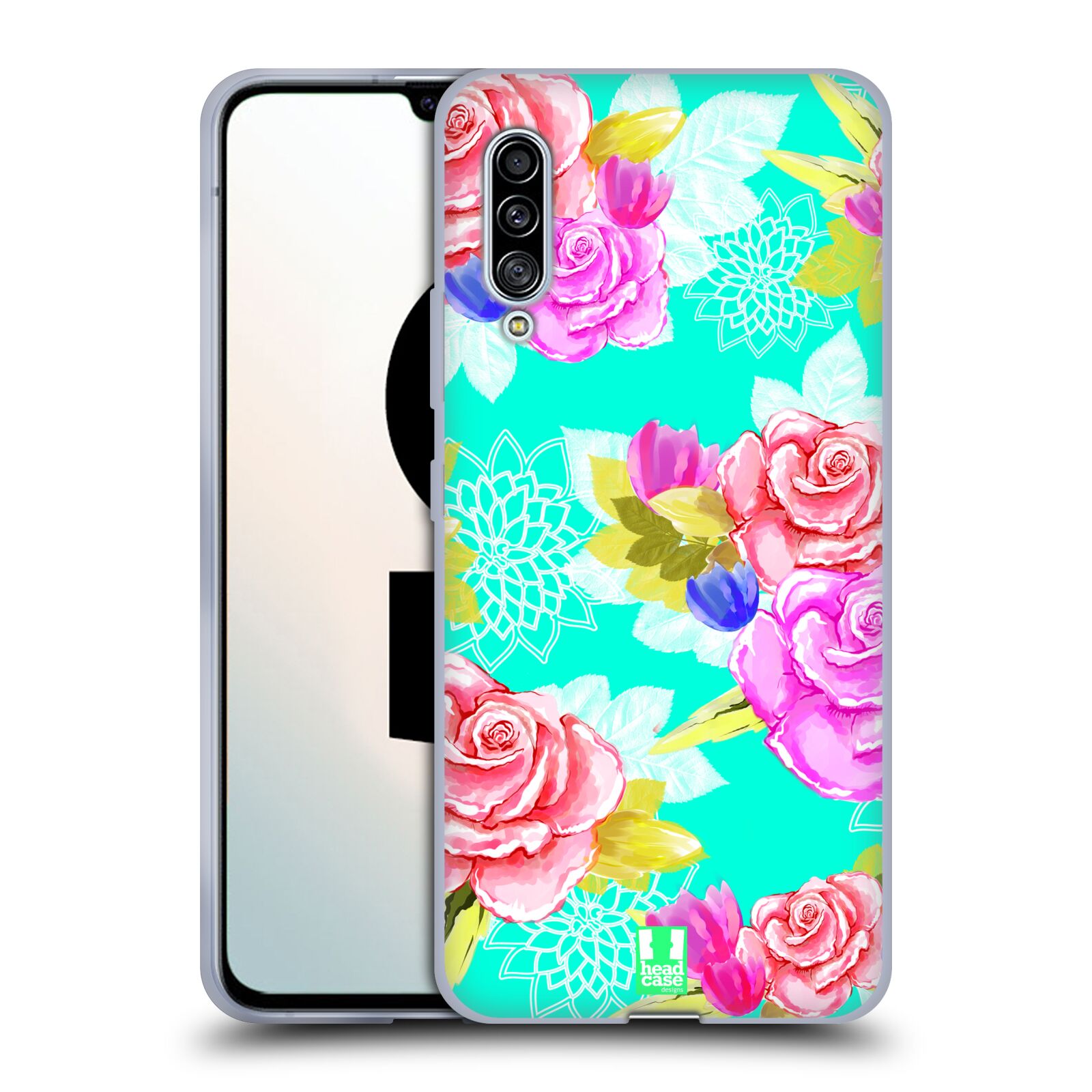 Plastový obal HEAD CASE na mobil Samsung Galaxy A90 5G vzor Malované květiny barevné AQUA MODRÁ