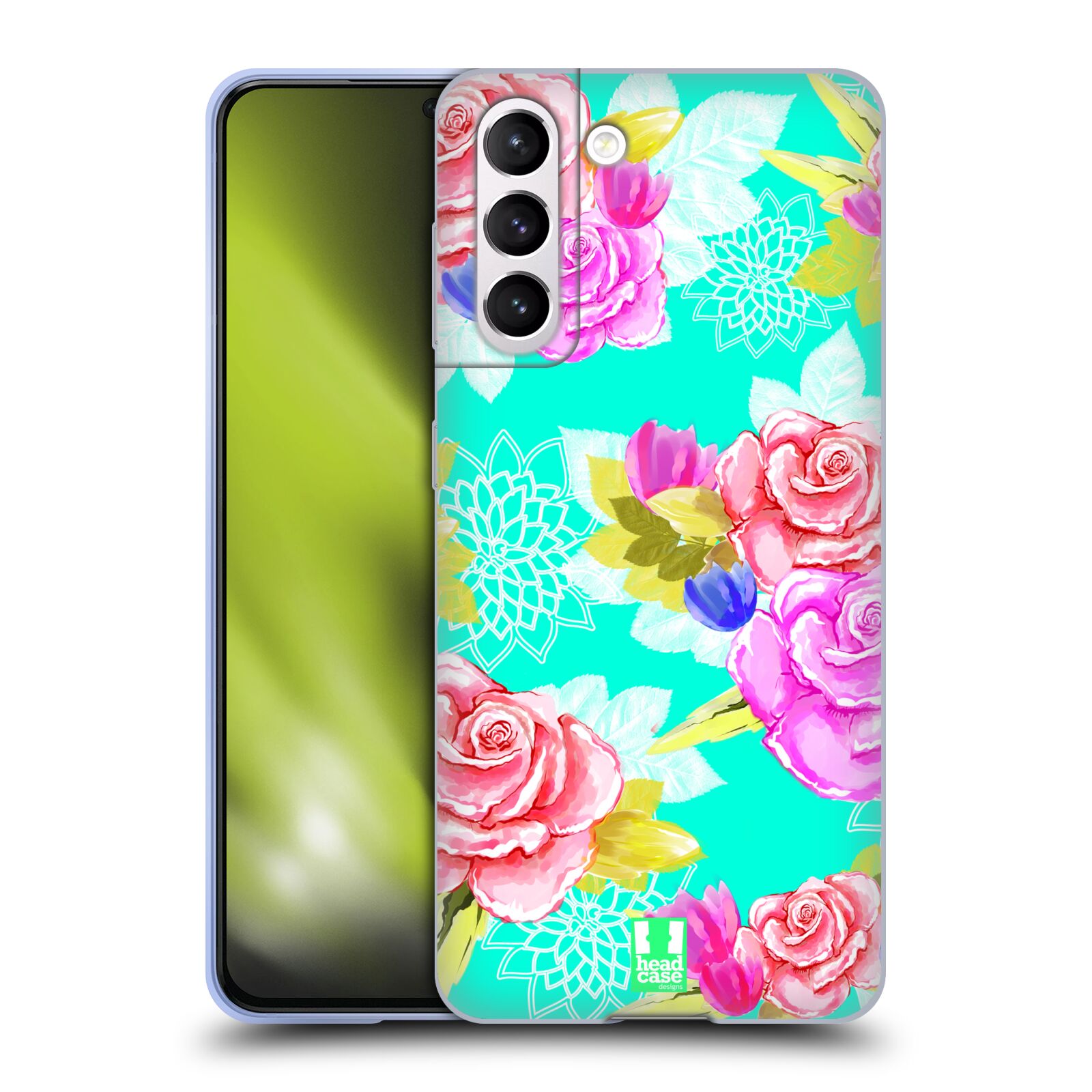 Plastový obal HEAD CASE na mobil Samsung Galaxy S21 5G vzor Malované květiny barevné AQUA MODRÁ