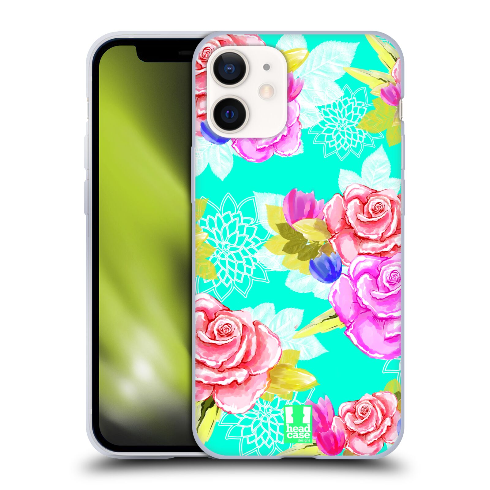 Plastový obal na mobil Apple Iphone 12 MINI vzor Malované květiny barevné AQUA MODRÁ