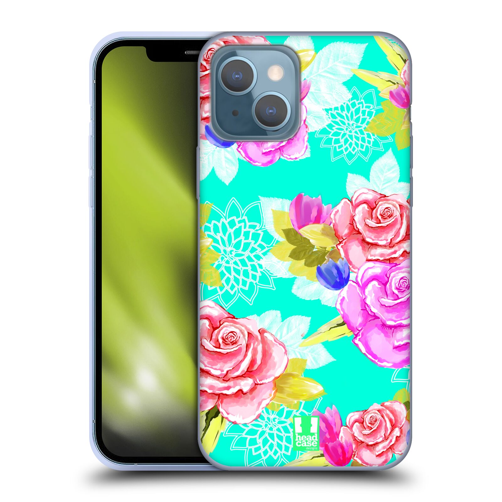 Plastový obal HEAD CASE na mobil Apple Iphone 13 vzor Malované květiny barevné AQUA MODRÁ