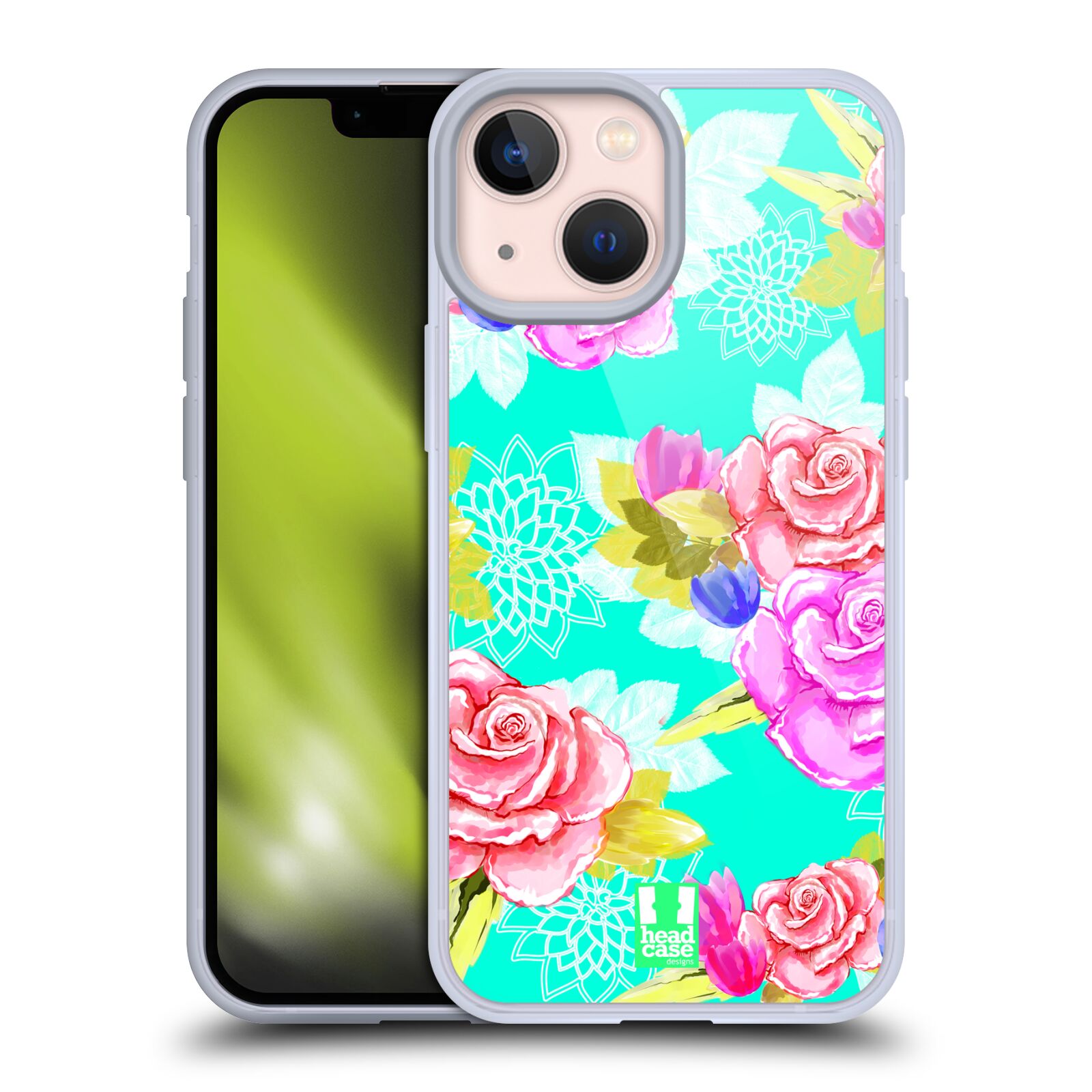 Plastový obal HEAD CASE na mobil Apple Iphone 13 MINI vzor Malované květiny barevné AQUA MODRÁ