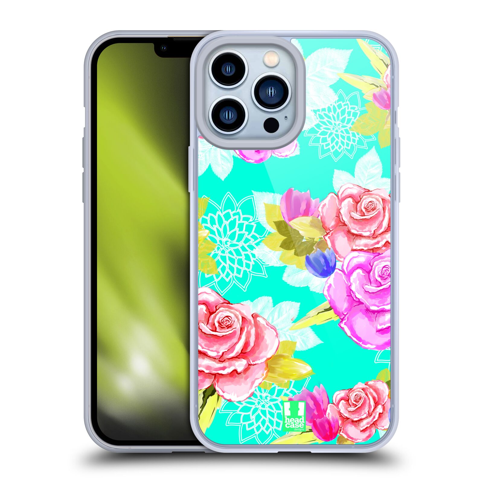 Plastový obal HEAD CASE na mobil Apple Iphone 13 PRO MAX vzor Malované květiny barevné AQUA MODRÁ