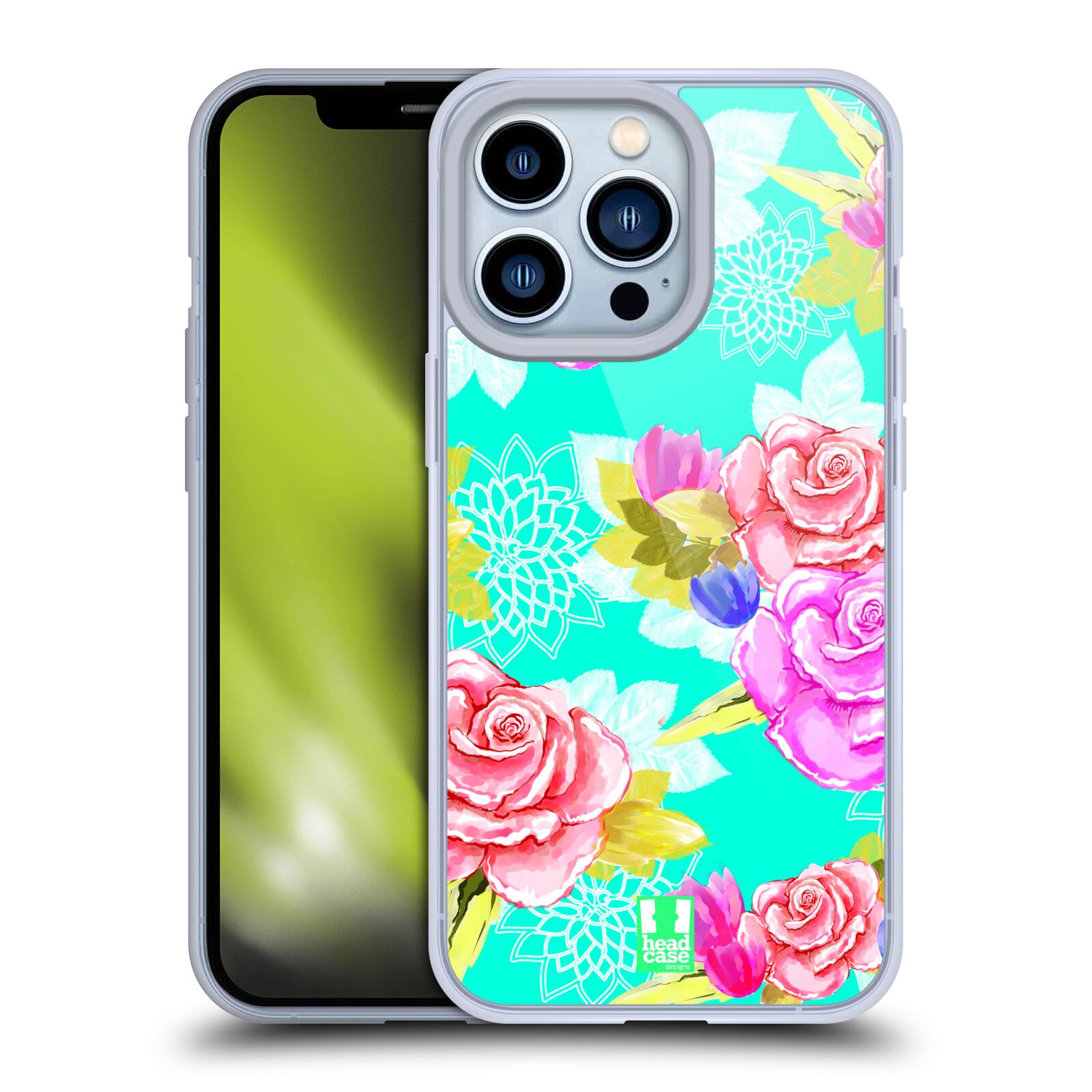 Plastový obal HEAD CASE na mobil Apple Iphone 13 PRO vzor Malované květiny barevné AQUA MODRÁ