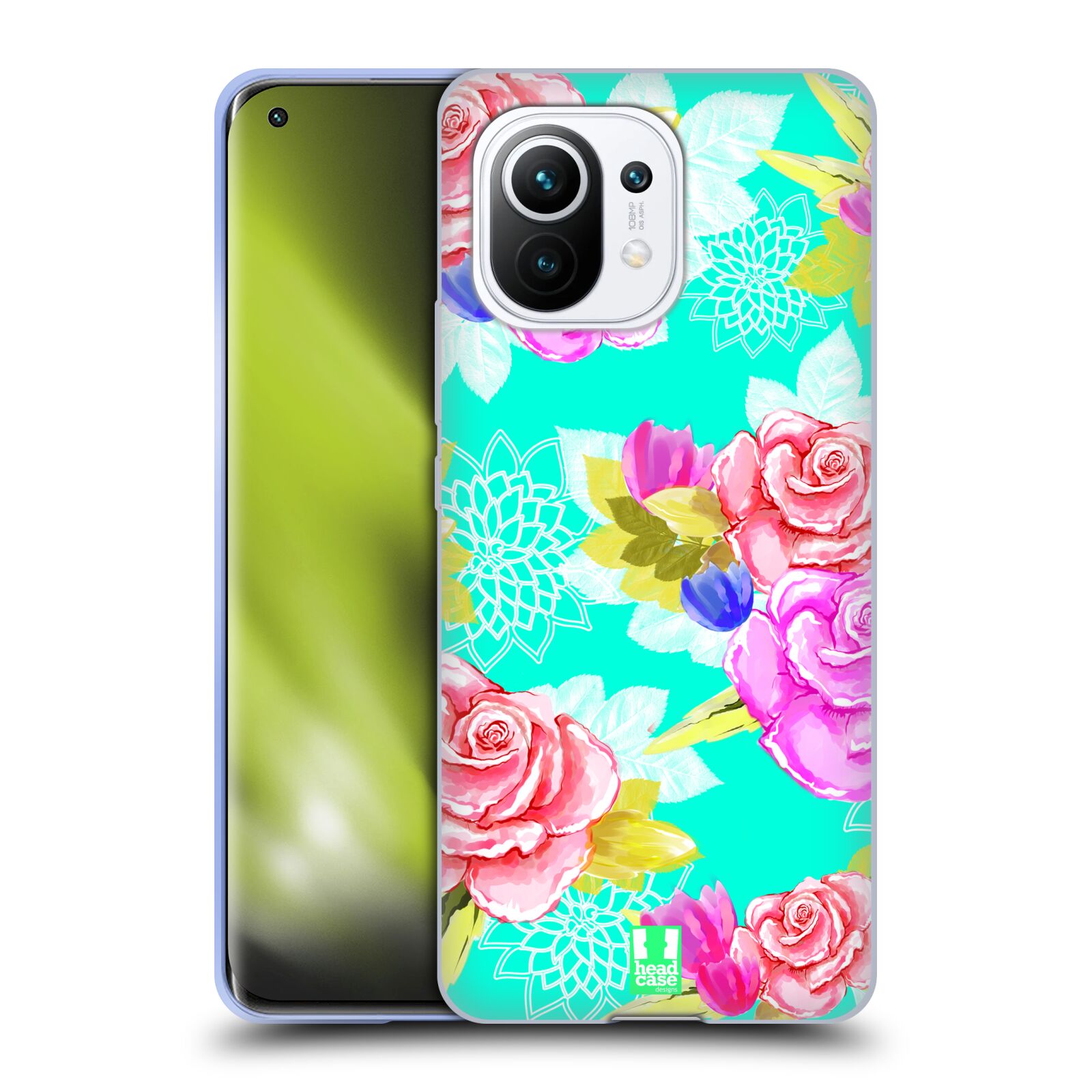 Plastový obal HEAD CASE na mobil Xiaomi Mi 11 vzor Malované květiny barevné AQUA MODRÁ