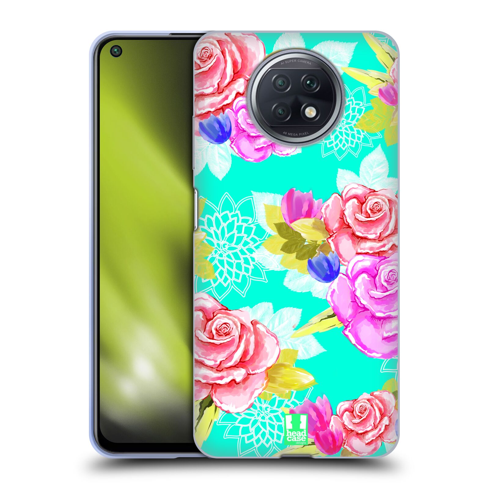 Plastový obal HEAD CASE na mobil Xiaomi Redmi Note 9T vzor Malované květiny barevné AQUA MODRÁ