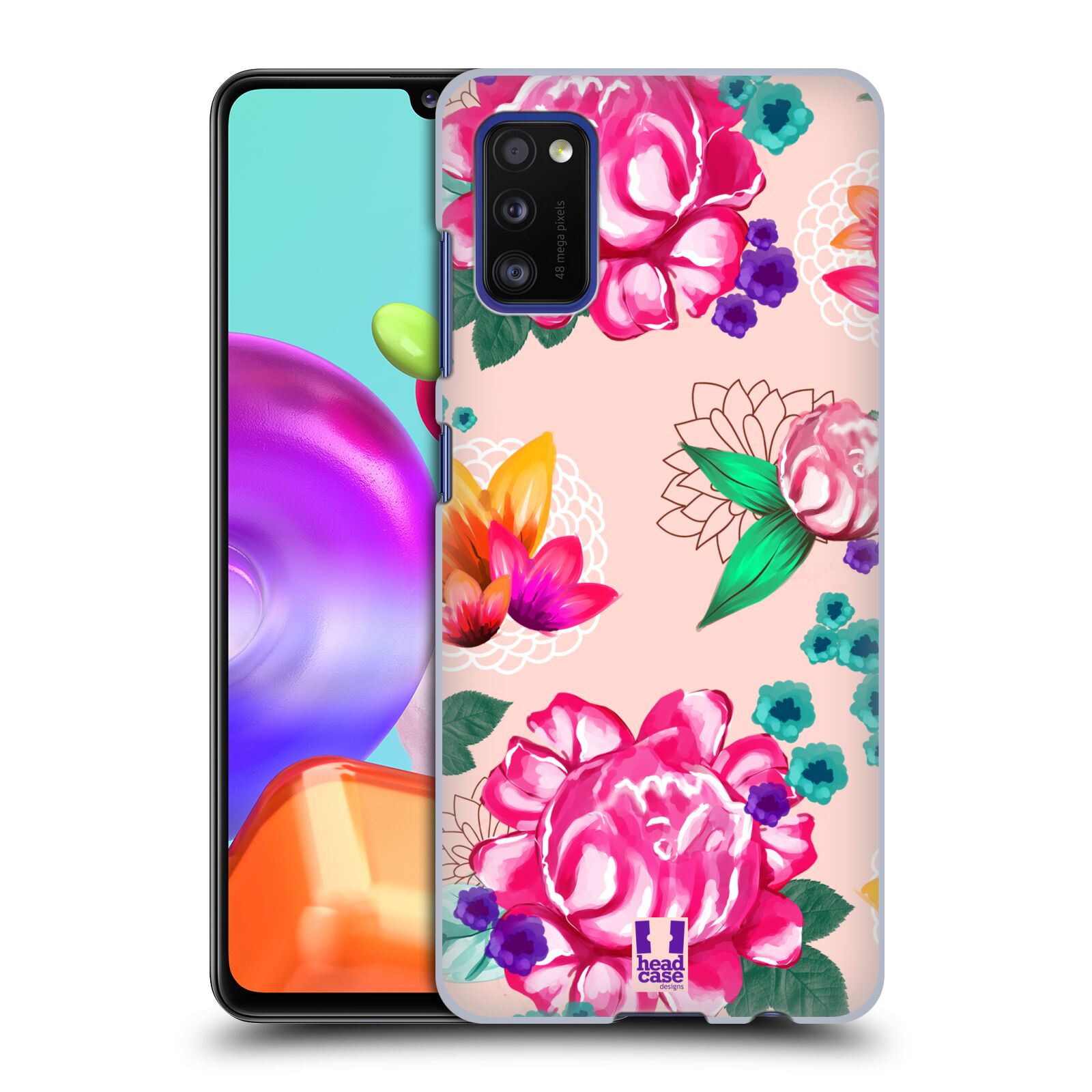 Zadní kryt na mobil Samsung Galaxy A41 vzor Malované květiny barevné SVĚTLE RŮŽOVÁ