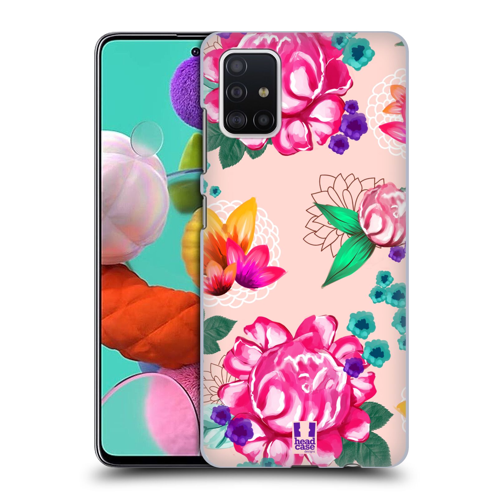 Pouzdro na mobil Samsung Galaxy A51 - HEAD CASE - vzor Malované květiny barevné SVĚTLE RŮŽOVÁ