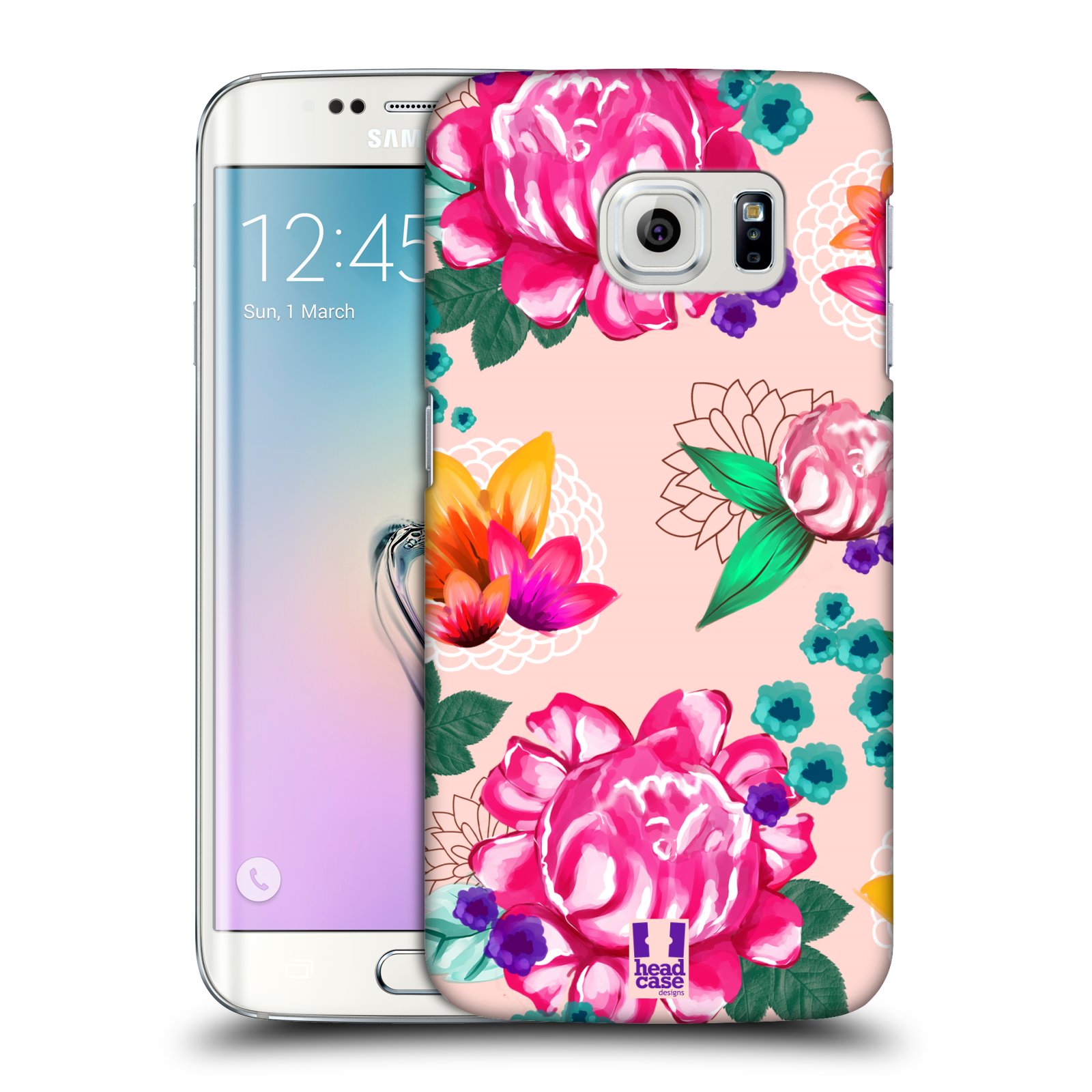HEAD CASE plastový obal na mobil SAMSUNG Galaxy S6 EDGE (G9250, G925, G925F) vzor Malované květiny barevné SVĚTLE RŮŽOVÁ