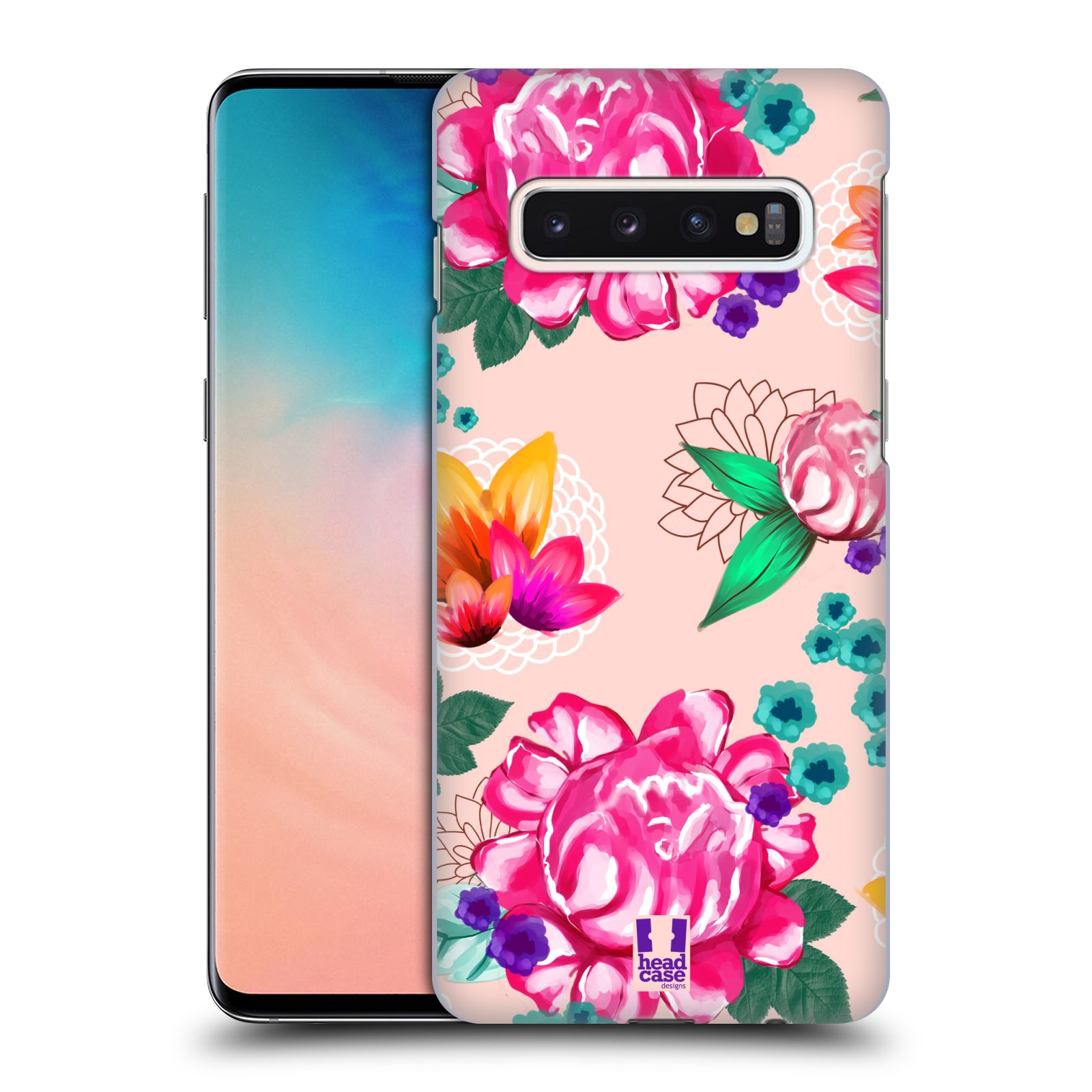 Pouzdro na mobil Samsung Galaxy S10 - HEAD CASE - vzor Malované květiny barevné SVĚTLE RŮŽOVÁ