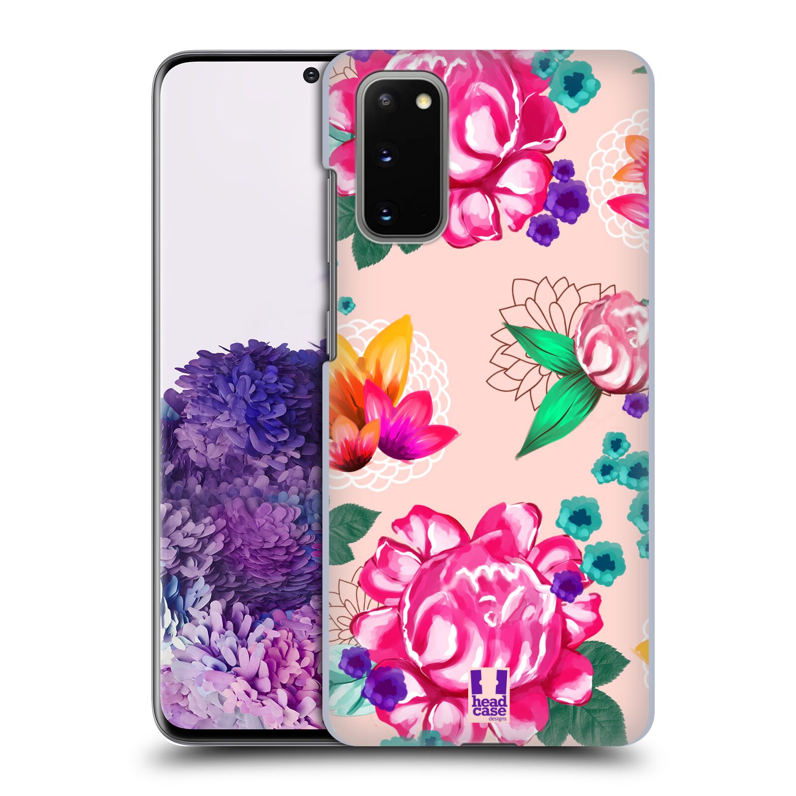 Pouzdro na mobil Samsung Galaxy S20 - HEAD CASE - vzor Malované květiny barevné SVĚTLE RŮŽOVÁ