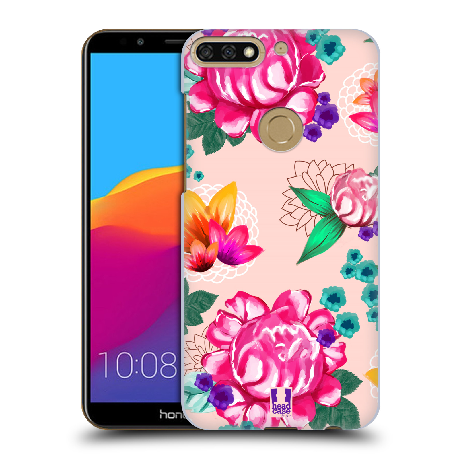 HEAD CASE plastový obal na mobil Honor 7c vzor Malované květiny barevné SVĚTLE RŮŽOVÁ