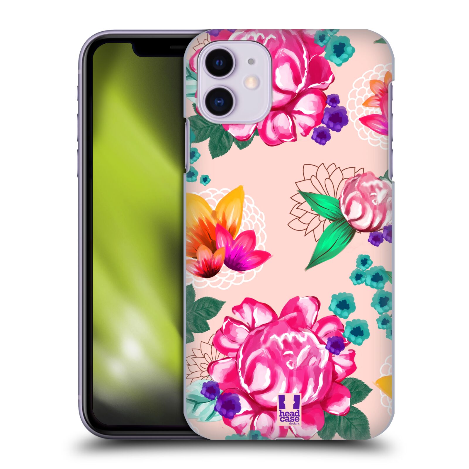 Pouzdro na mobil Apple Iphone 11 - HEAD CASE - vzor Malované květiny barevné SVĚTLE RŮŽOVÁ