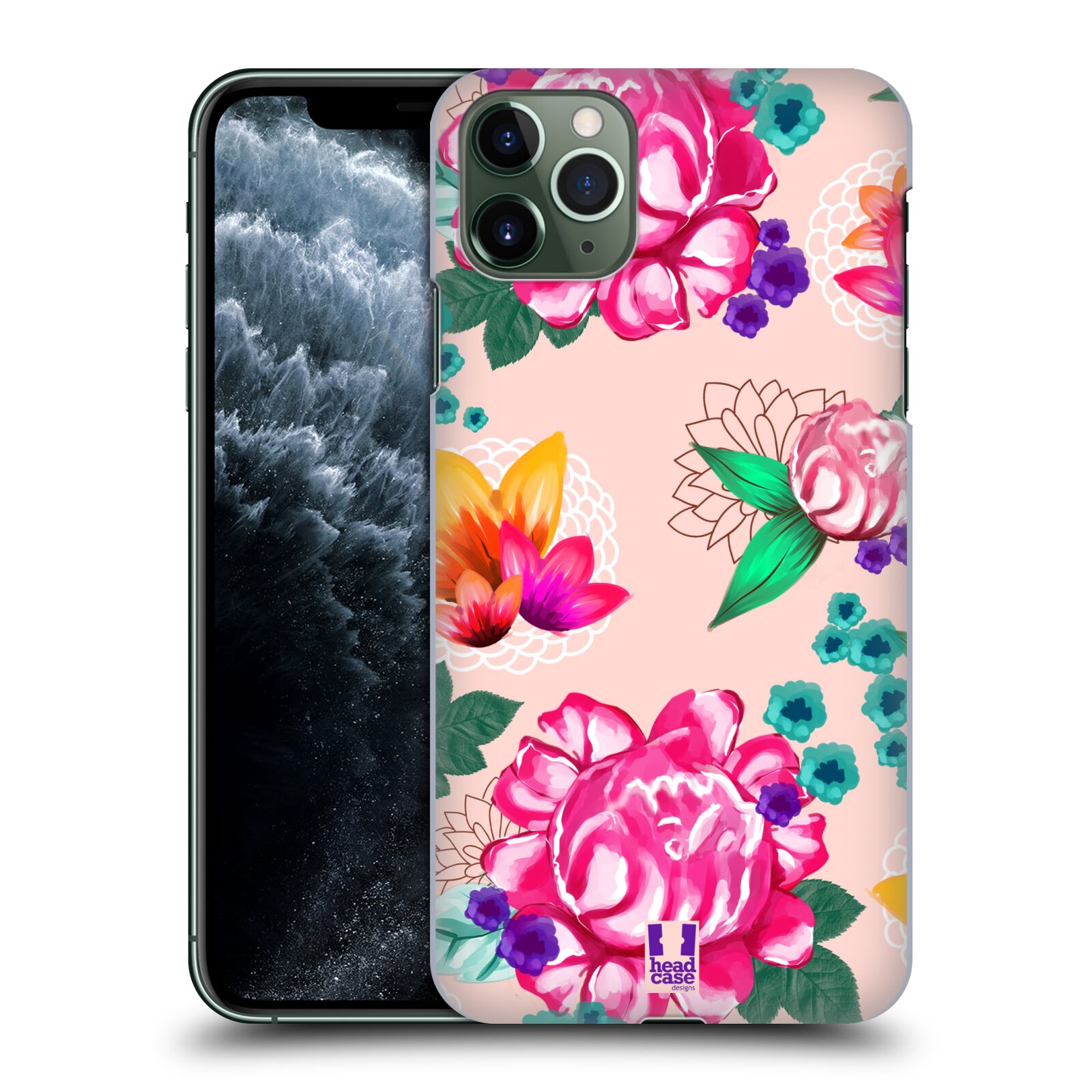 Pouzdro na mobil Apple Iphone 11 PRO MAX - HEAD CASE - vzor Malované květiny barevné SVĚTLE RŮŽOVÁ