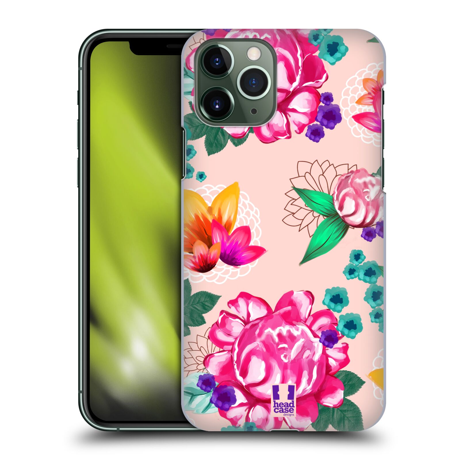 Pouzdro na mobil Apple Iphone 11 PRO - HEAD CASE - vzor Malované květiny barevné SVĚTLE RŮŽOVÁ