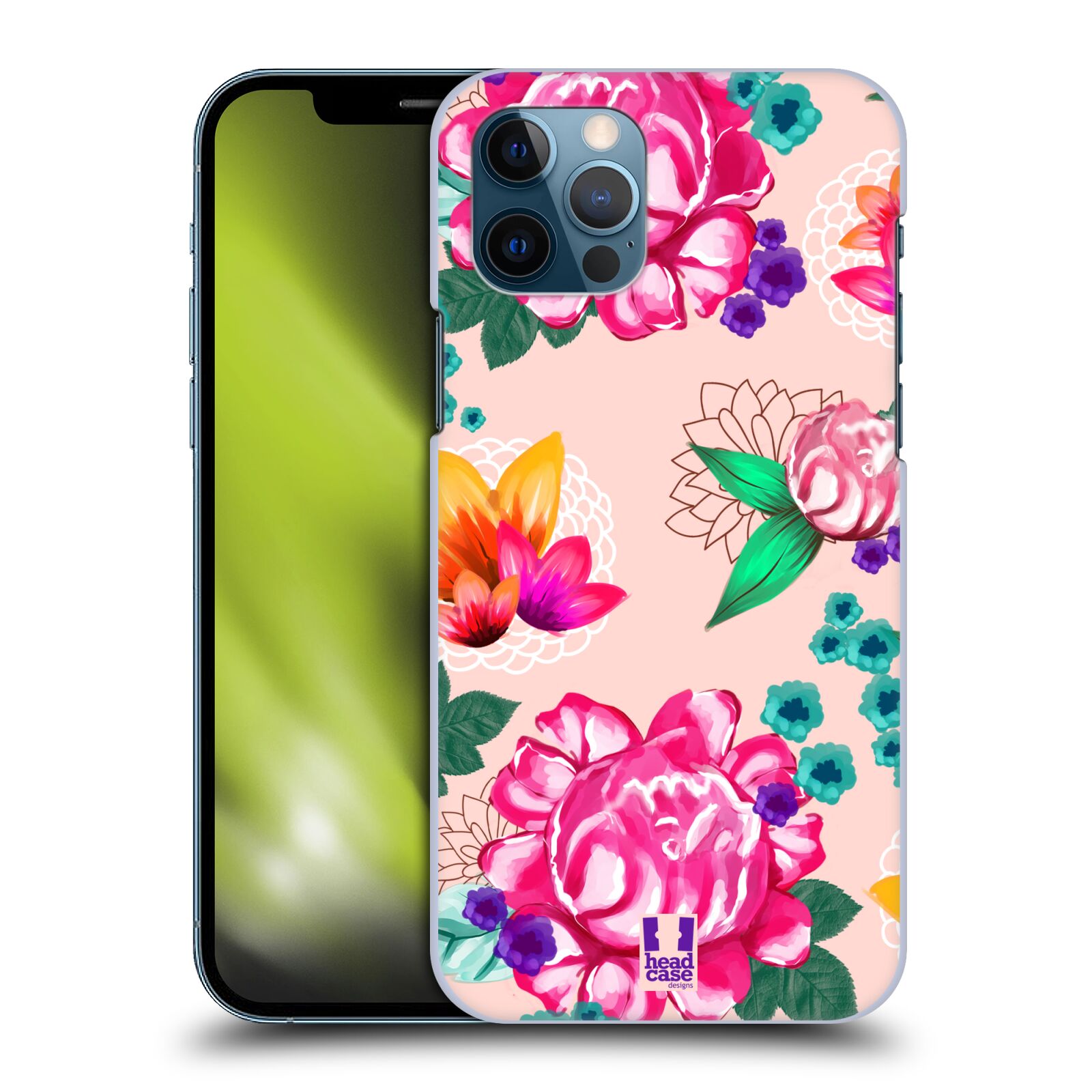 HEAD CASE plastový obal na mobil Apple Iphone 12 / Iphone 12 PRO vzor Malované květiny barevné SVĚTLE RŮŽOVÁ