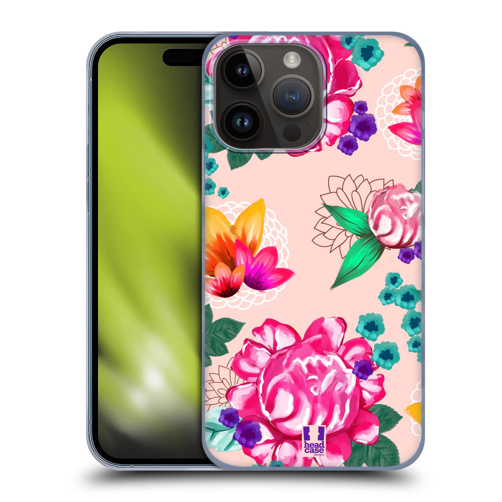 Plastový obal HEAD CASE na mobil Apple Iphone 15 PRO MAX vzor Malované květiny barevné SVĚTLE RŮŽOVÁ