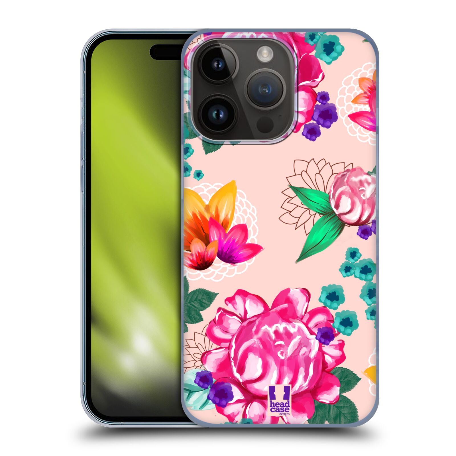 Plastový obal HEAD CASE na mobil Apple Iphone 15 Pro vzor Malované květiny barevné SVĚTLE RŮŽOVÁ