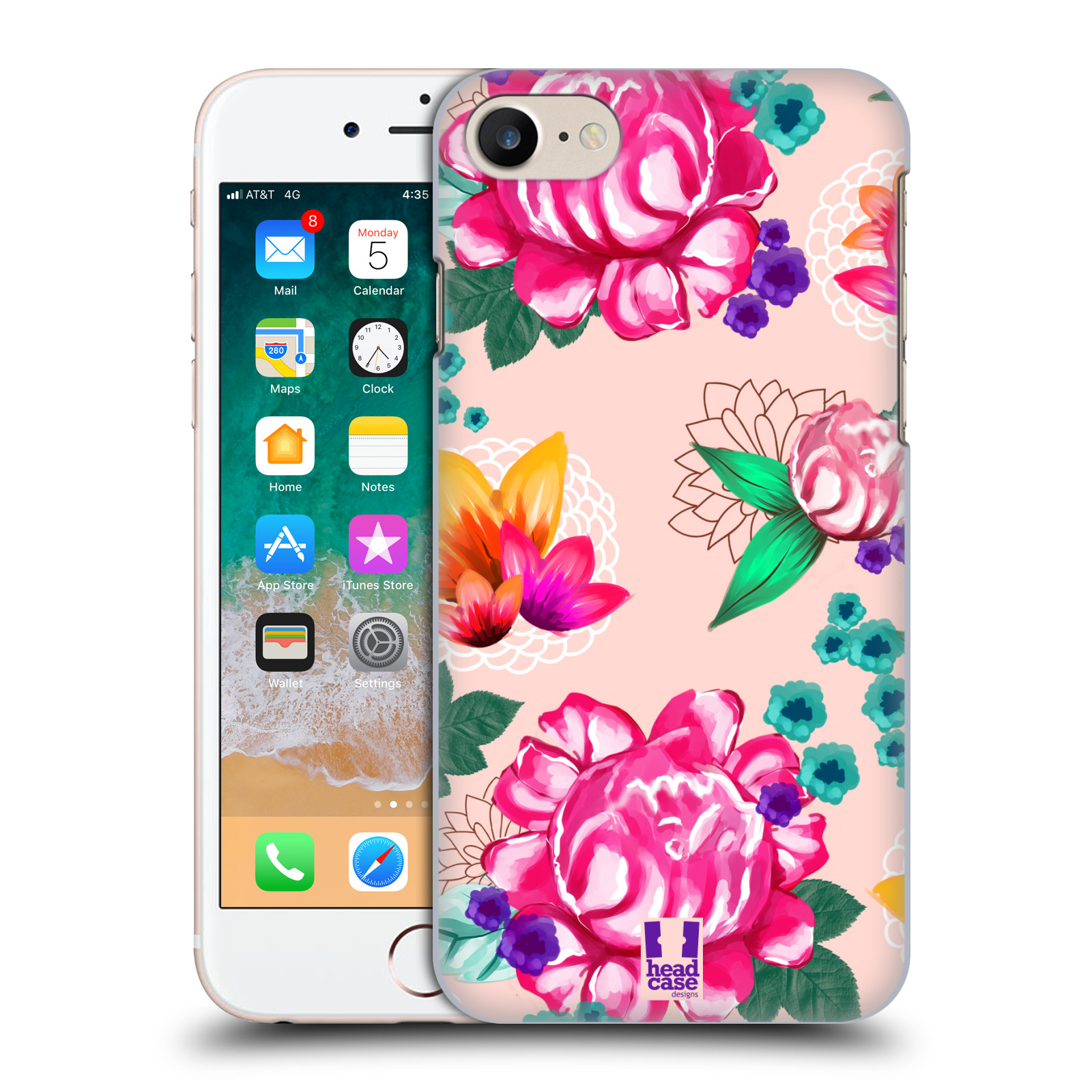 HEAD CASE plastový obal na mobil Apple Iphone 7 vzor Malované květiny barevné SVĚTLE RŮŽOVÁ