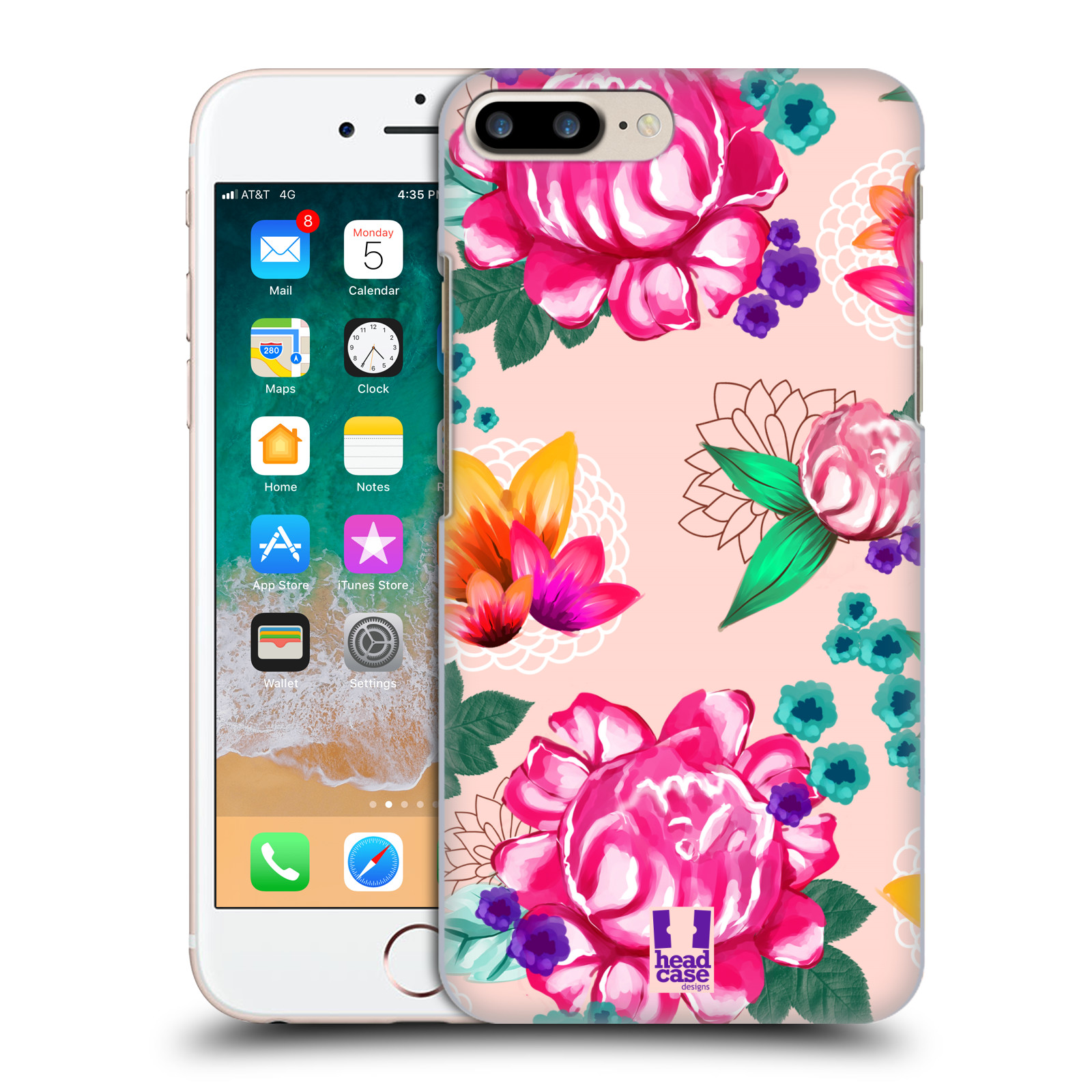 Plastové pouzdro pro mobil Apple Iphone 8 PLUS vzor Malované květiny barevné SVĚTLE RŮŽOVÁ