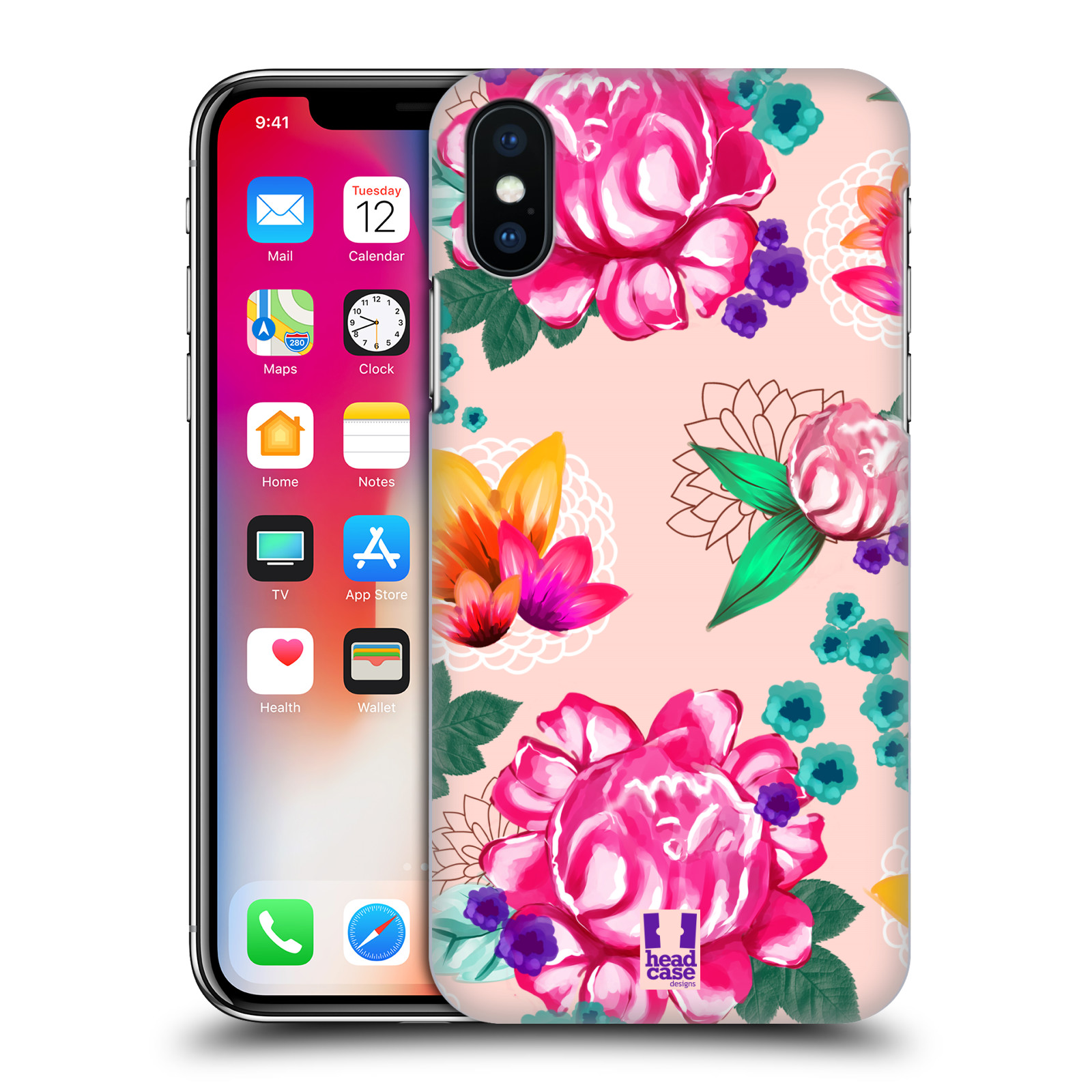HEAD CASE plastový obal na mobil Apple Iphone X / XS vzor Malované květiny barevné SVĚTLE RŮŽOVÁ