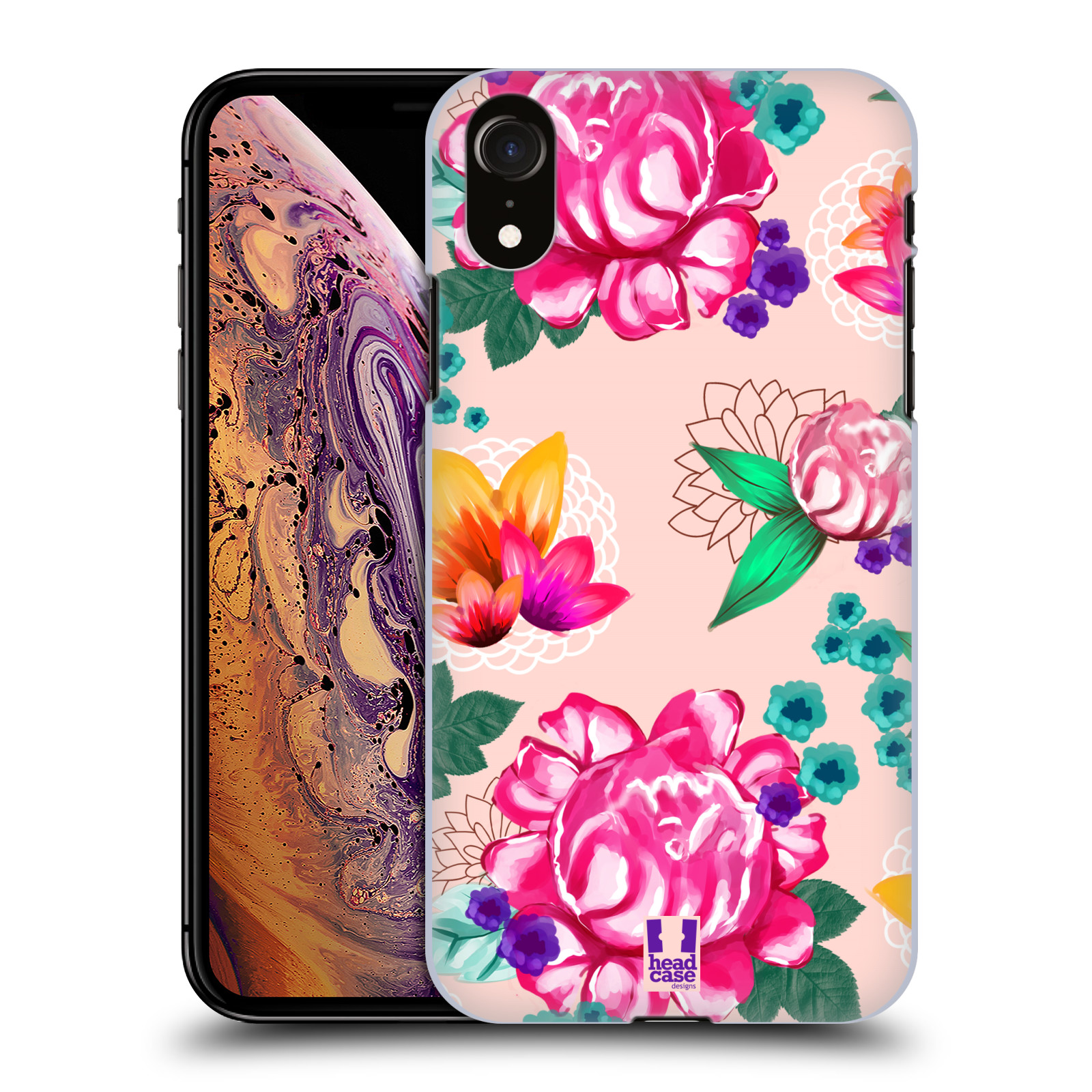 HEAD CASE plastový obal na mobil Apple Iphone XR vzor Malované květiny barevné SVĚTLE RŮŽOVÁ