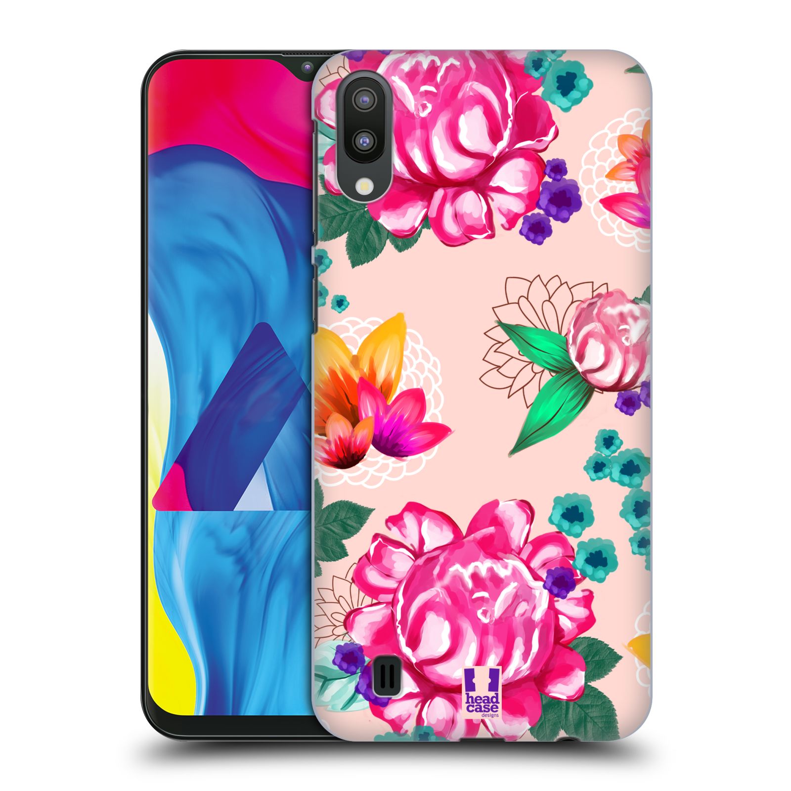 Plastový obal HEAD CASE na mobil Samsung Galaxy M10 vzor Malované květiny barevné SVĚTLE RŮŽOVÁ