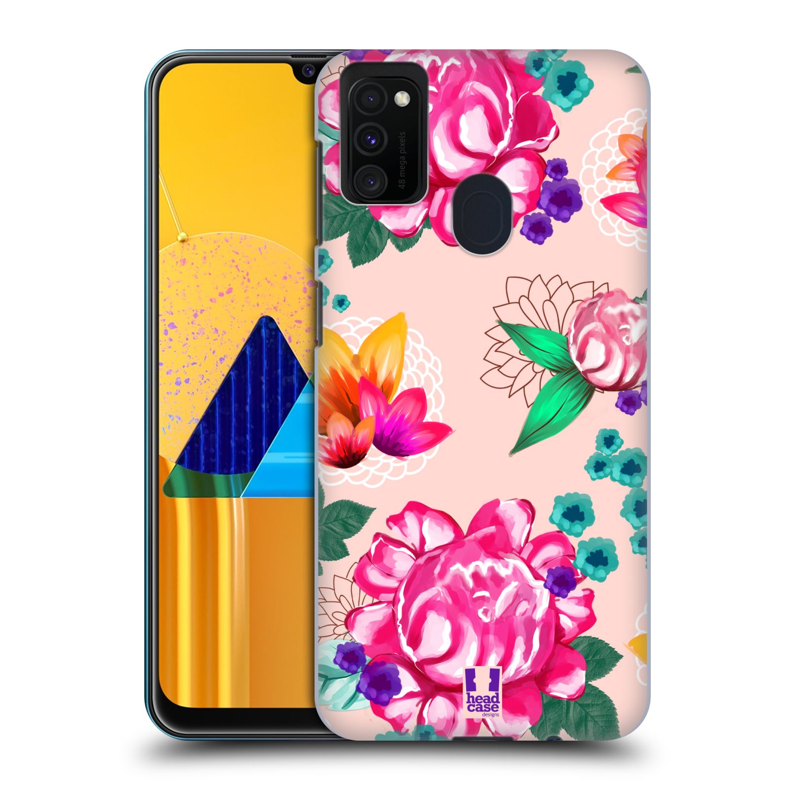 Zadní kryt na mobil Samsung Galaxy M21 vzor Malované květiny barevné SVĚTLE RŮŽOVÁ