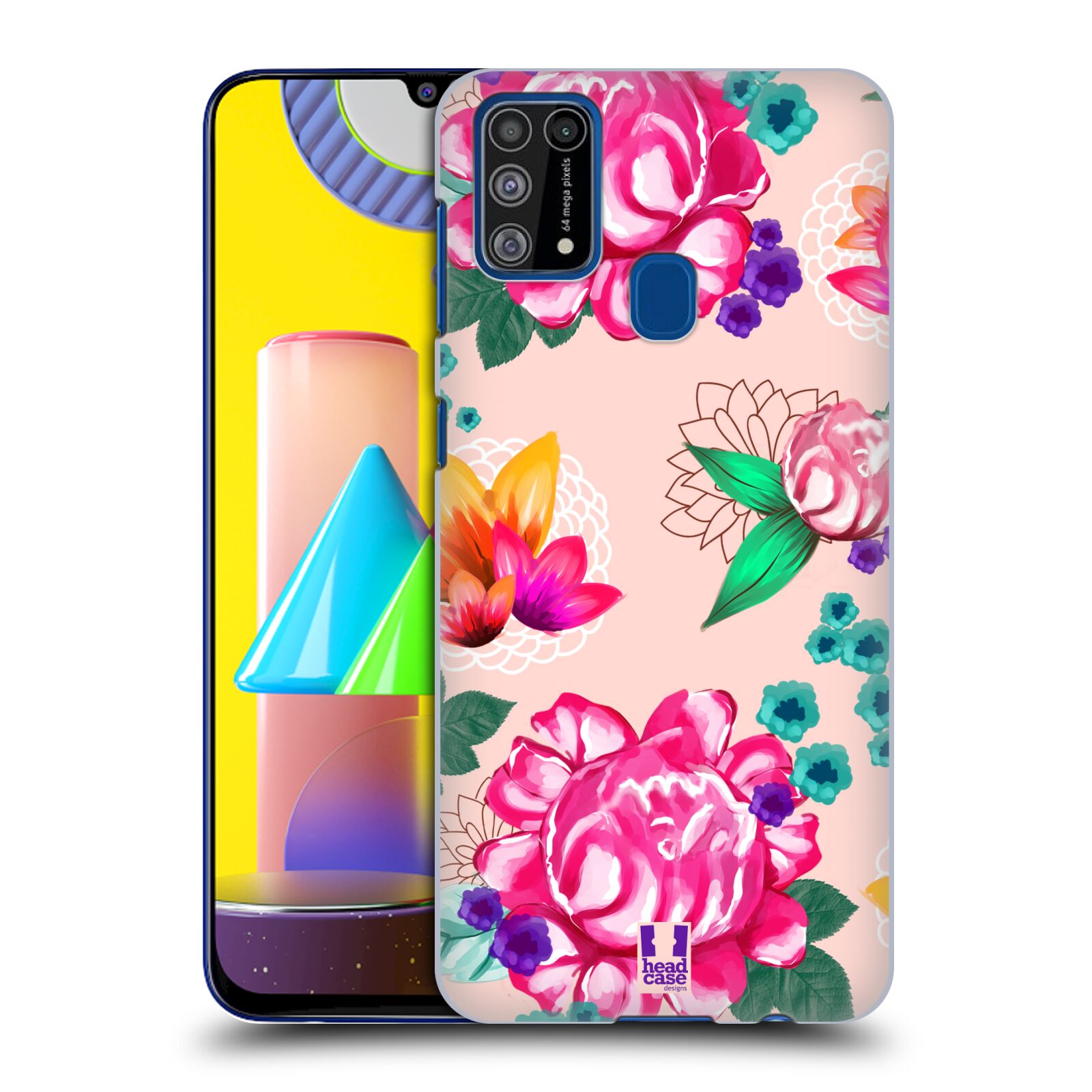 Plastový obal HEAD CASE na mobil Samsung Galaxy M31 vzor Malované květiny barevné SVĚTLE RŮŽOVÁ