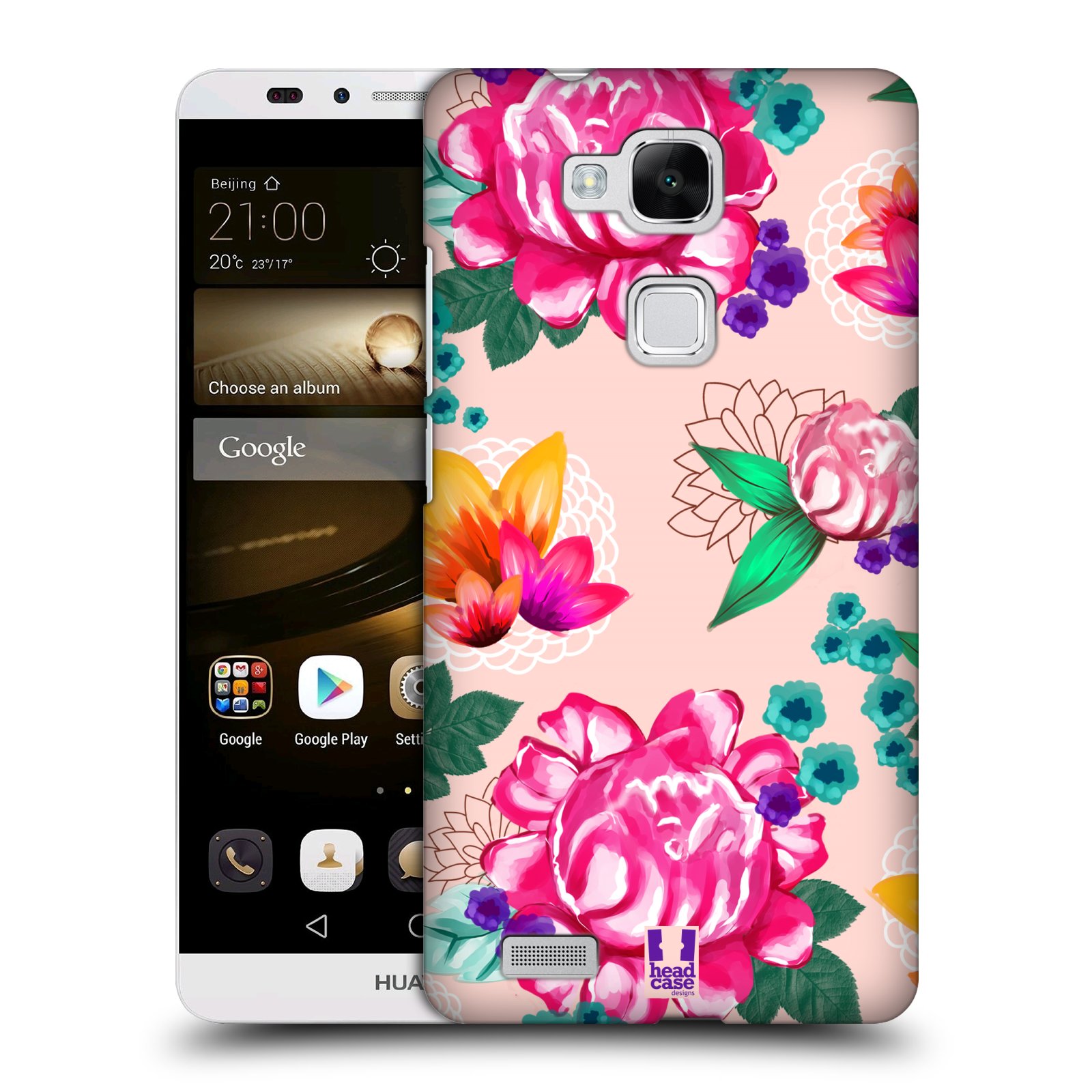 HEAD CASE plastový obal na mobil Huawei Mate 7 vzor Malované květiny barevné SVĚTLE RŮŽOVÁ