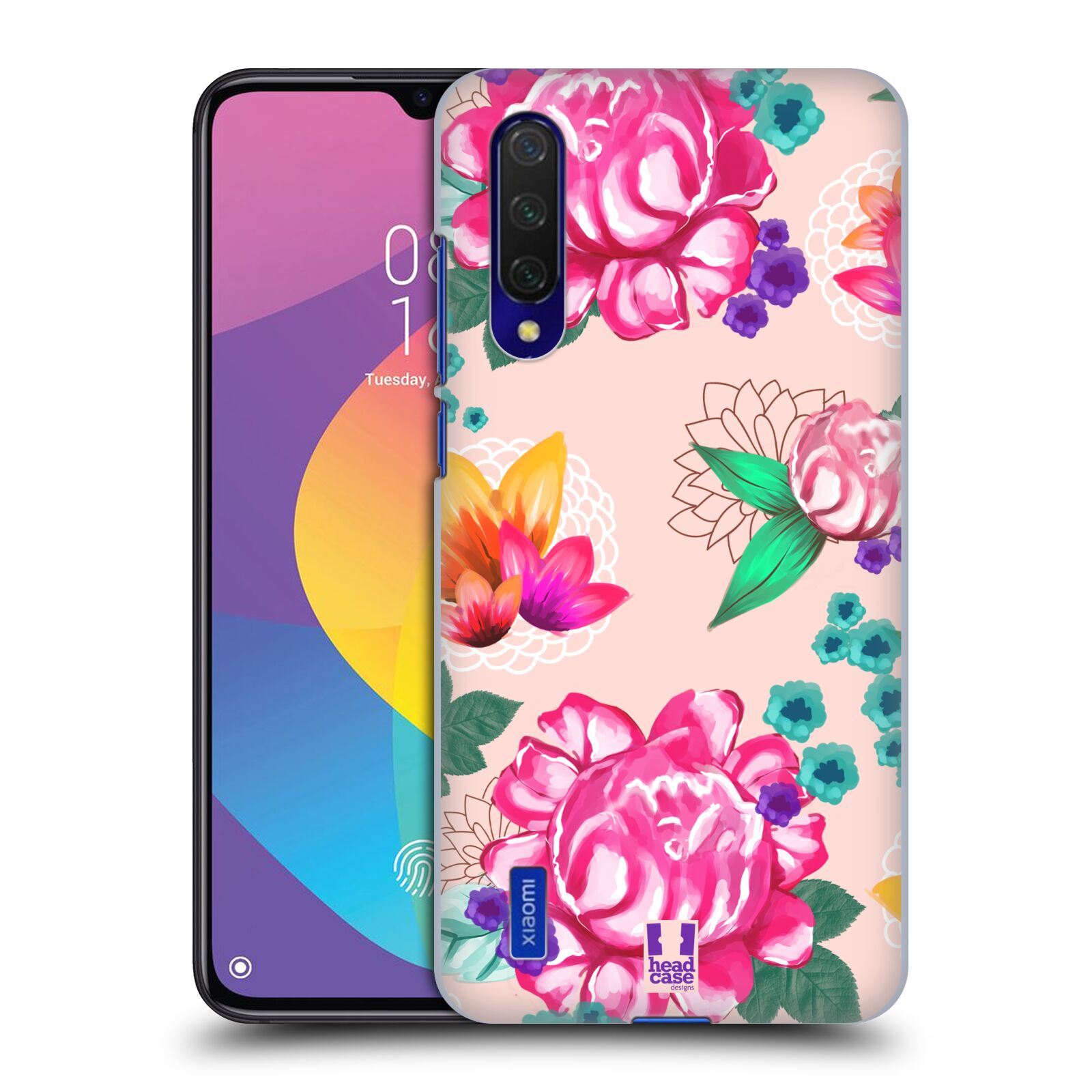 Zadní kryt na mobil Xiaomi MI 9 LITE vzor Malované květiny barevné SVĚTLE RŮŽOVÁ