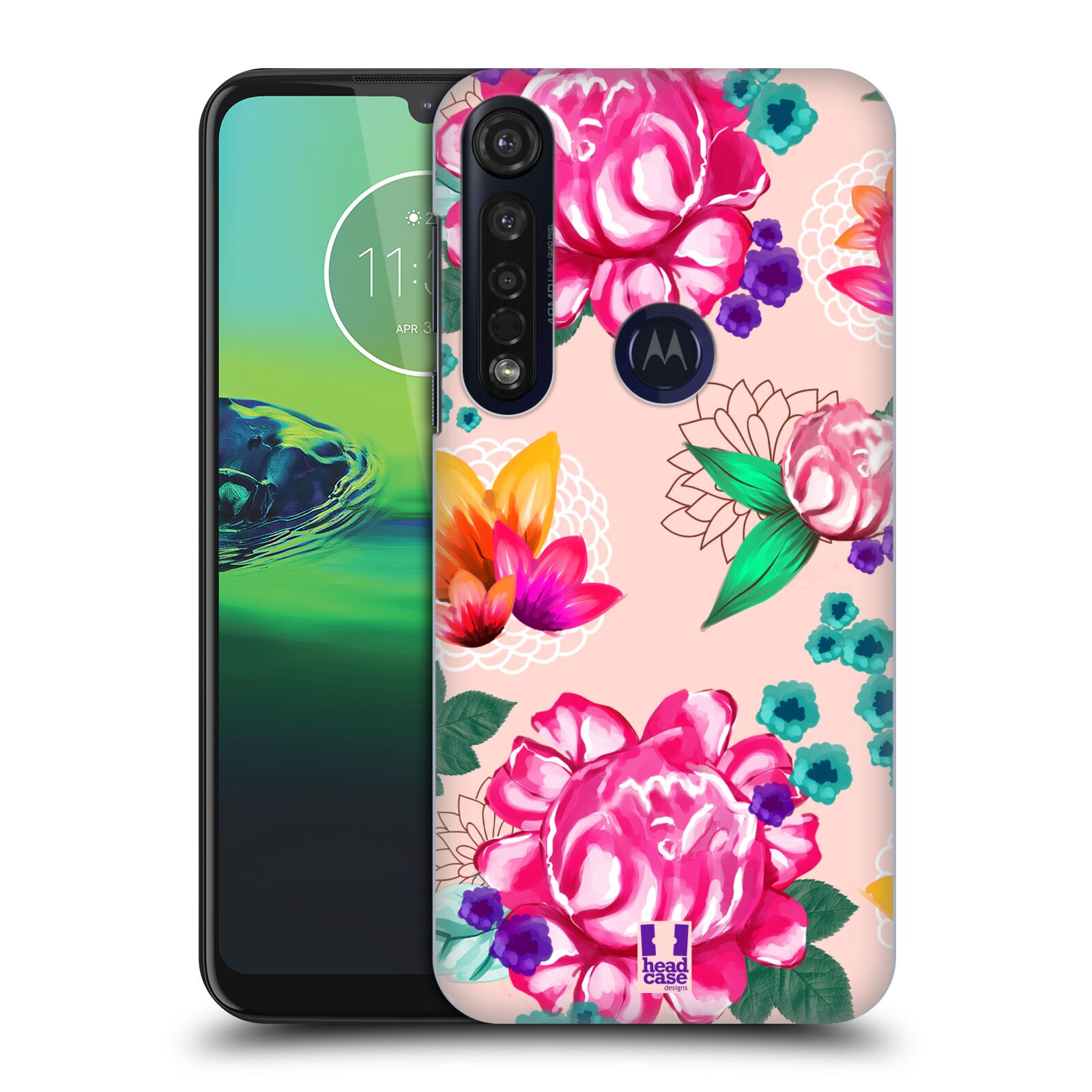 Pouzdro na mobil Motorola Moto G8 PLUS - HEAD CASE - vzor Malované květiny barevné SVĚTLE RŮŽOVÁ