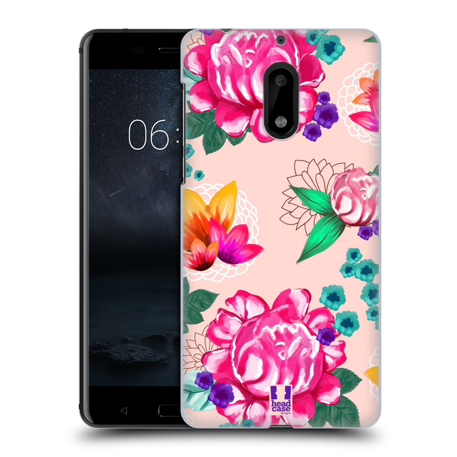 HEAD CASE plastový obal na mobil Nokia 6 vzor Malované květiny barevné SVĚTLE RŮŽOVÁ