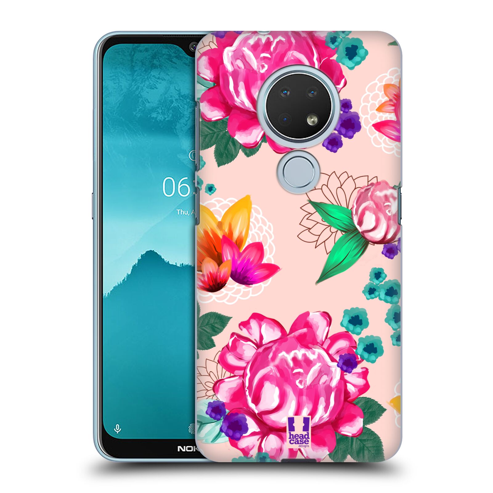 Pouzdro na mobil Nokia 6.2 - HEAD CASE - vzor Malované květiny barevné SVĚTLE RŮŽOVÁ