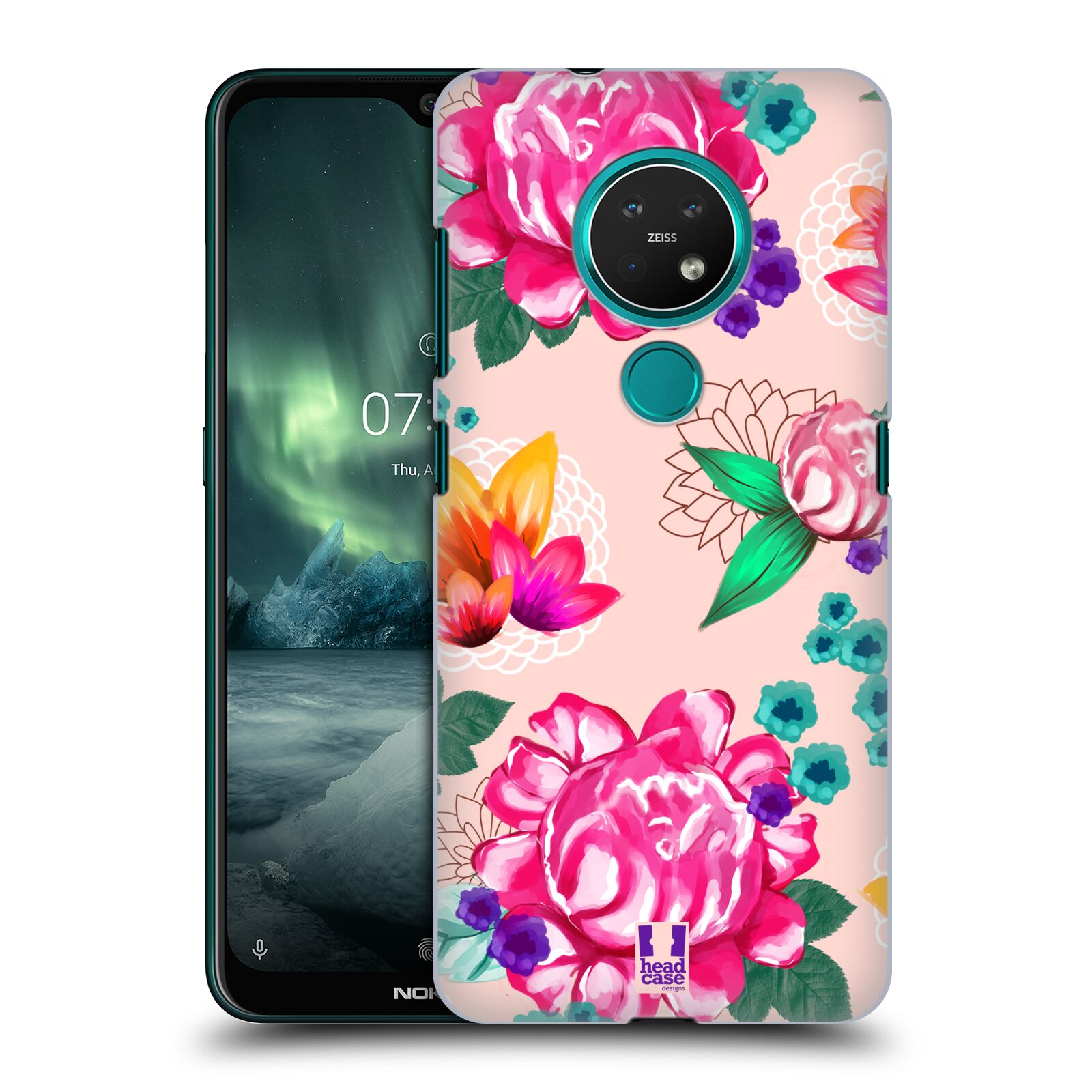 Pouzdro na mobil NOKIA 7.2 - HEAD CASE - vzor Malované květiny barevné SVĚTLE RŮŽOVÁ