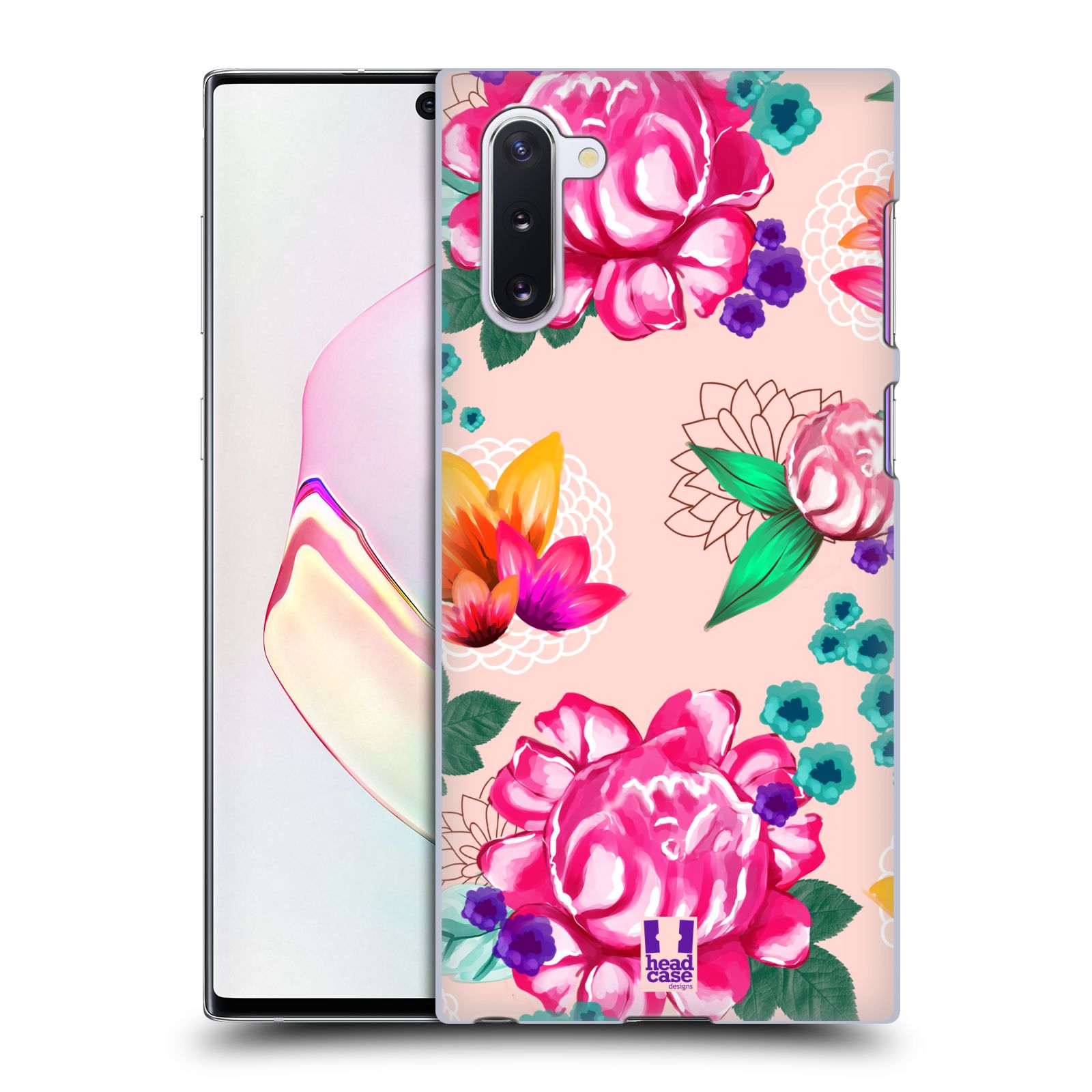 Pouzdro na mobil Samsung Galaxy Note 10 - HEAD CASE - vzor Malované květiny barevné SVĚTLE RŮŽOVÁ