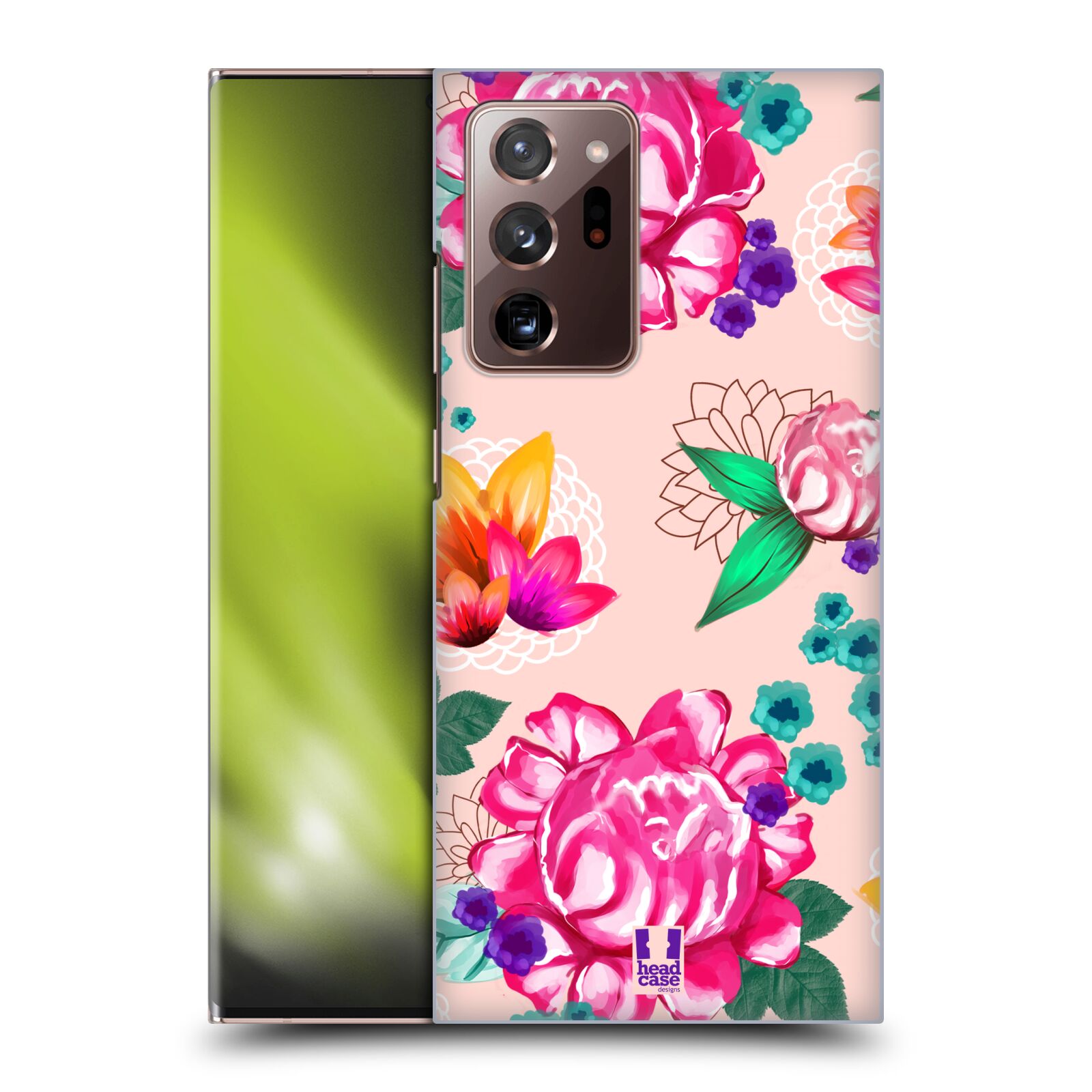 Plastový obal HEAD CASE na mobil Samsung Galaxy Note 20 ULTRA vzor Malované květiny barevné SVĚTLE RŮŽOVÁ