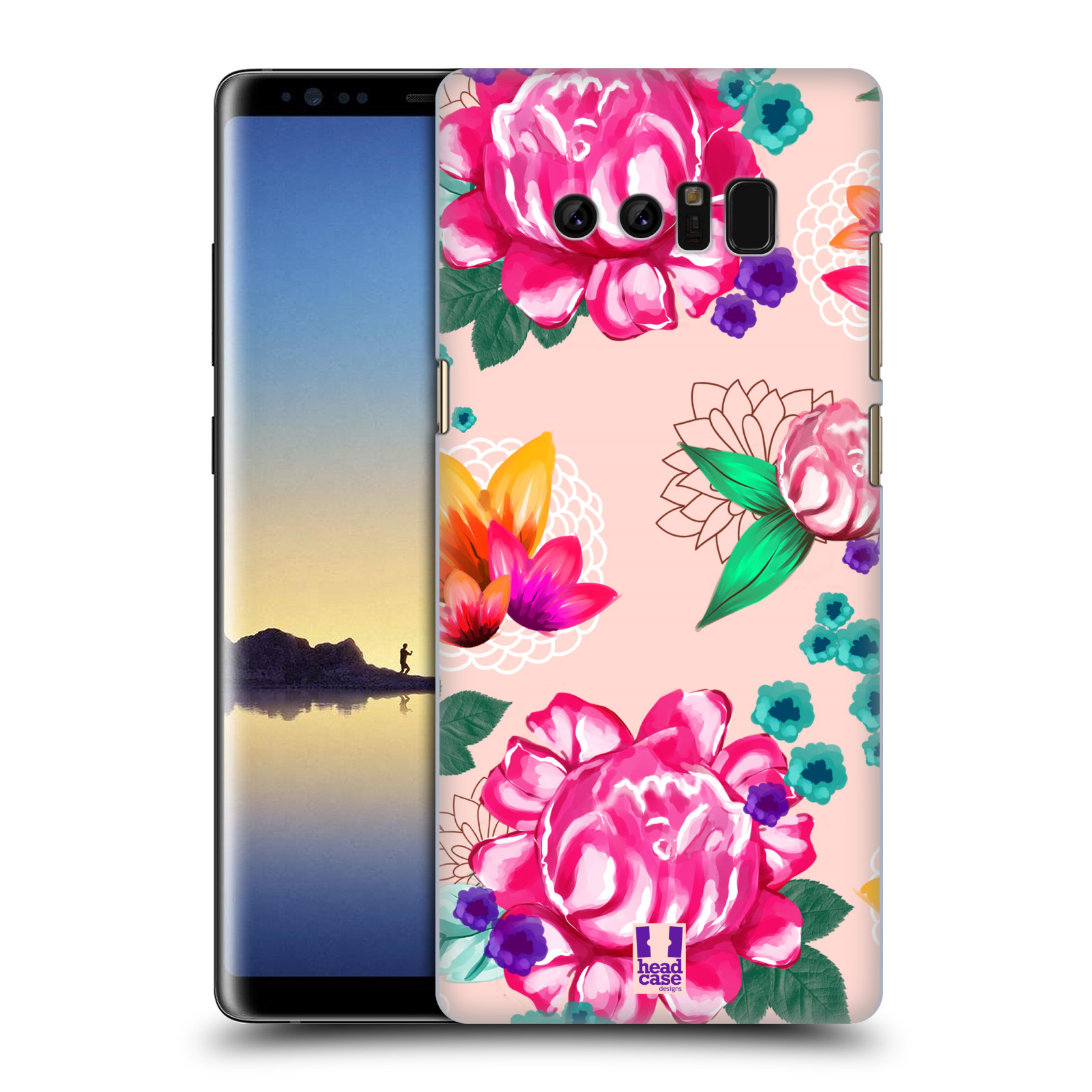 HEAD CASE plastový obal na mobil Samsung Galaxy Note 8 vzor Malované květiny barevné SVĚTLE RŮŽOVÁ