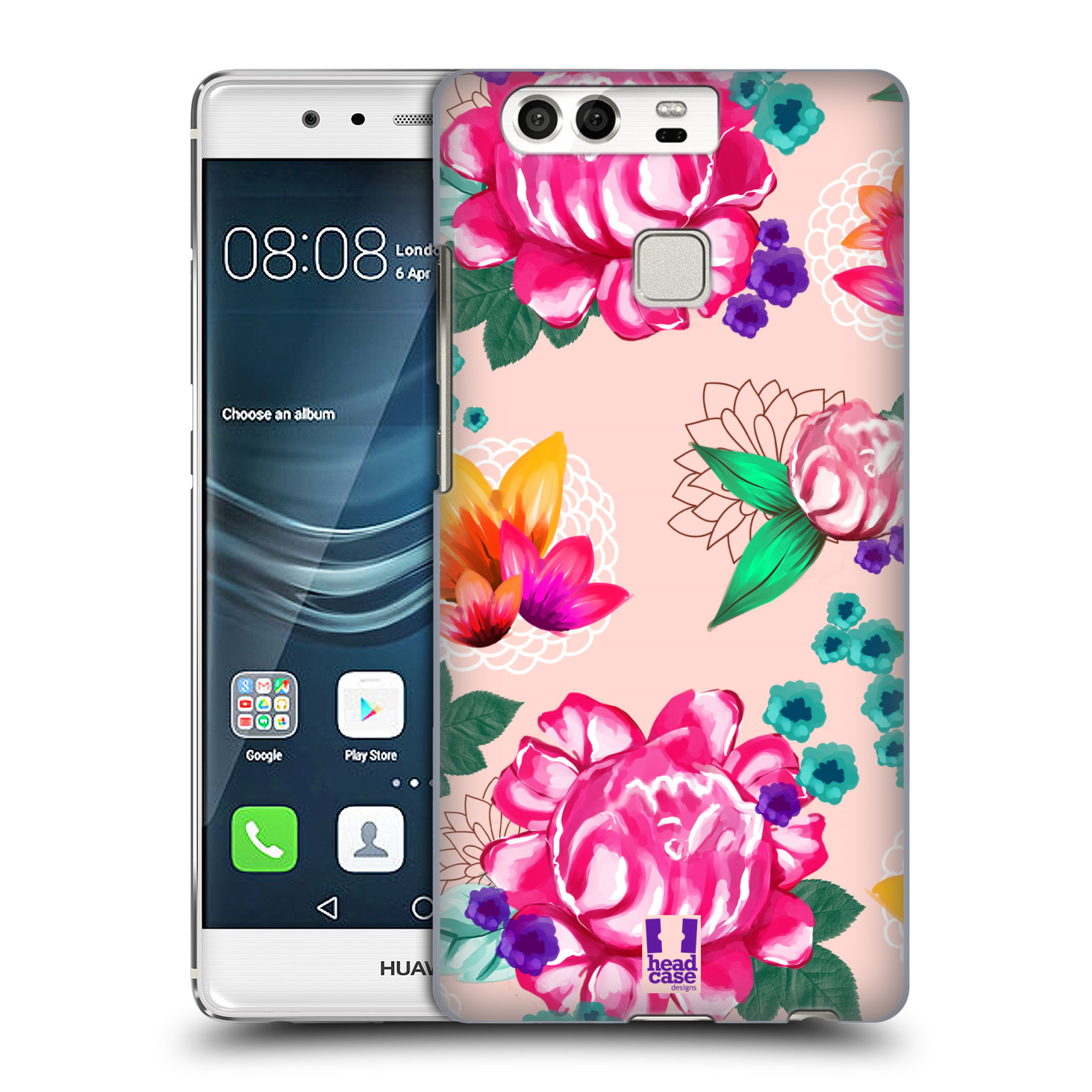 HEAD CASE plastový obal na mobil Huawei P9 / P9 DUAL SIM vzor Malované květiny barevné SVĚTLE RŮŽOVÁ