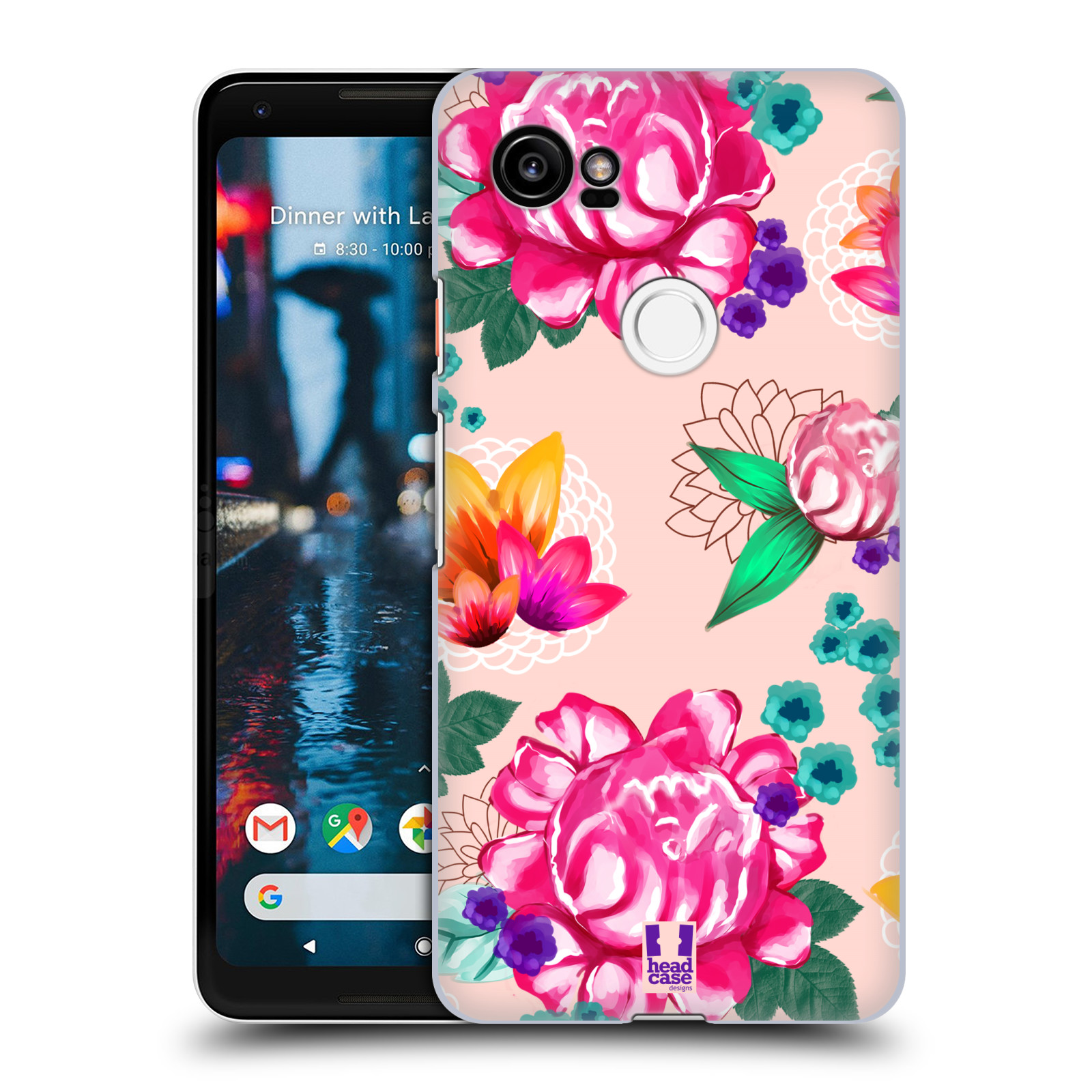 HEAD CASE plastový obal na mobil Google Pixel 2 XL vzor Malované květiny barevné SVĚTLE RŮŽOVÁ