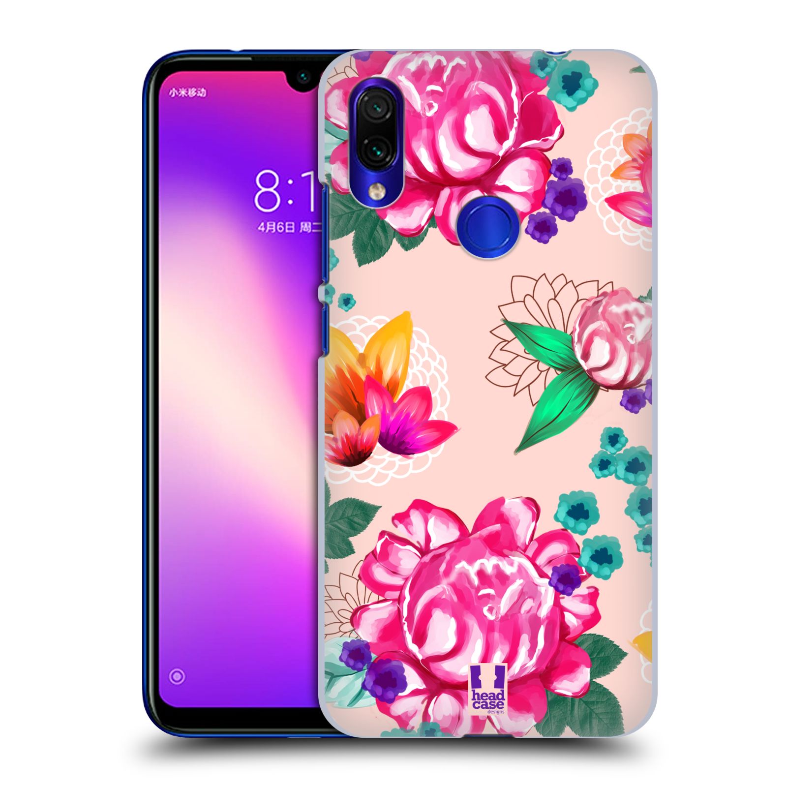 Pouzdro na mobil Xiaomi Redmi Note 7 - Head Case - vzor Malované květiny barevné SVĚTLE RŮŽOVÁ