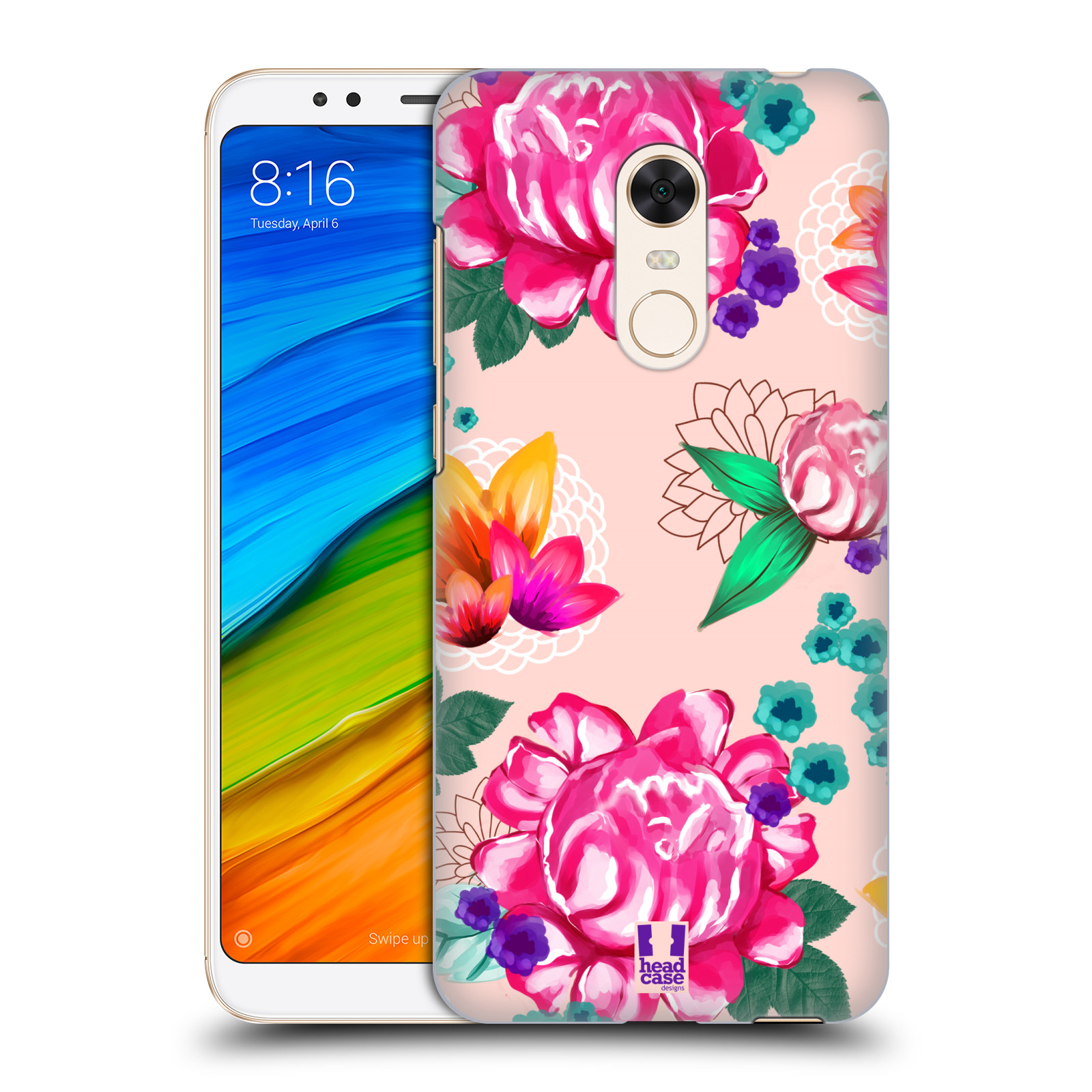 HEAD CASE plastový obal na mobil Xiaomi Redmi 5 PLUS vzor Malované květiny barevné SVĚTLE RŮŽOVÁ