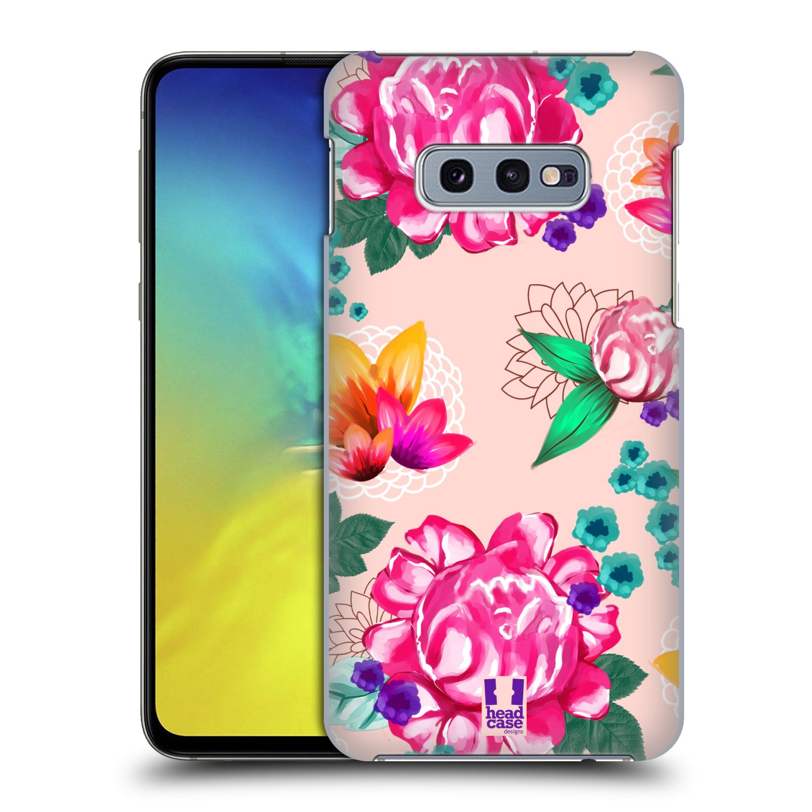 Pouzdro na mobil Samsung Galaxy S10e - HEAD CASE - vzor Malované květiny barevné SVĚTLE RŮŽOVÁ