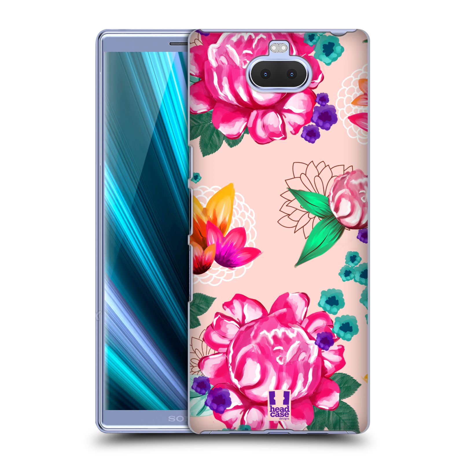 Pouzdro na mobil Sony Xperia 10 - Head Case - vzor Malované květiny barevné SVĚTLE RŮŽOVÁ