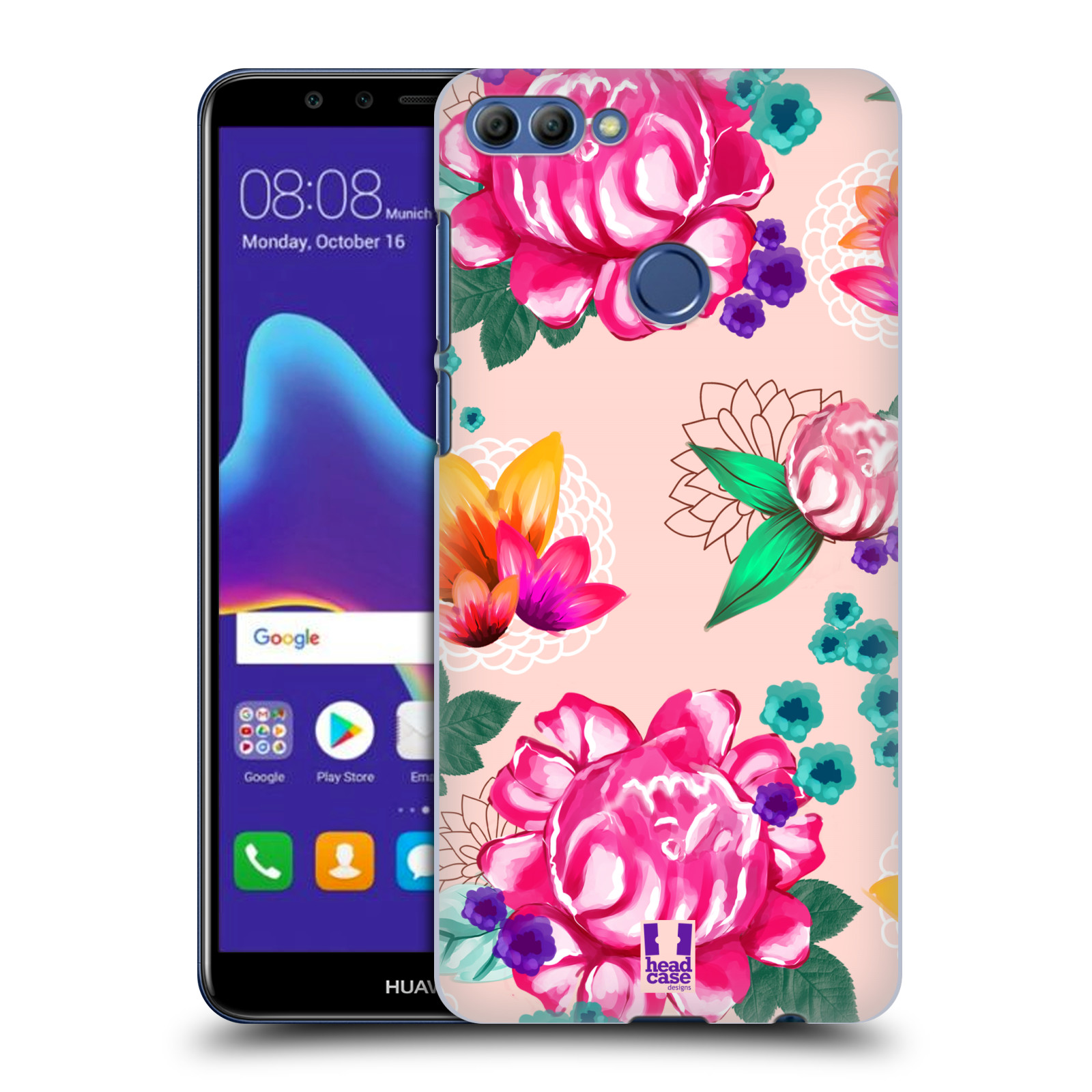 HEAD CASE plastový obal na mobil Huawei Y9 2018 vzor Malované květiny barevné SVĚTLE RŮŽOVÁ